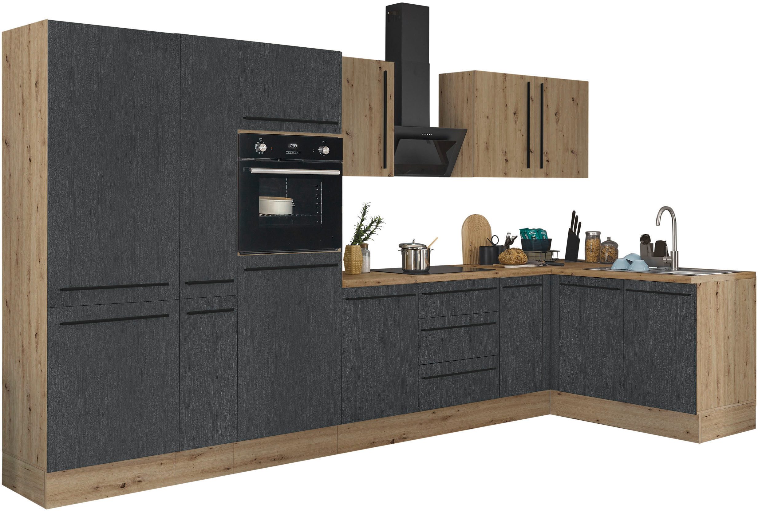 KOCHSTATION Winkelküche Florida, Stellbreite 360x165 cm, wahlweise mit E-Geräten, mit Softclose für Türen und Schubkästen