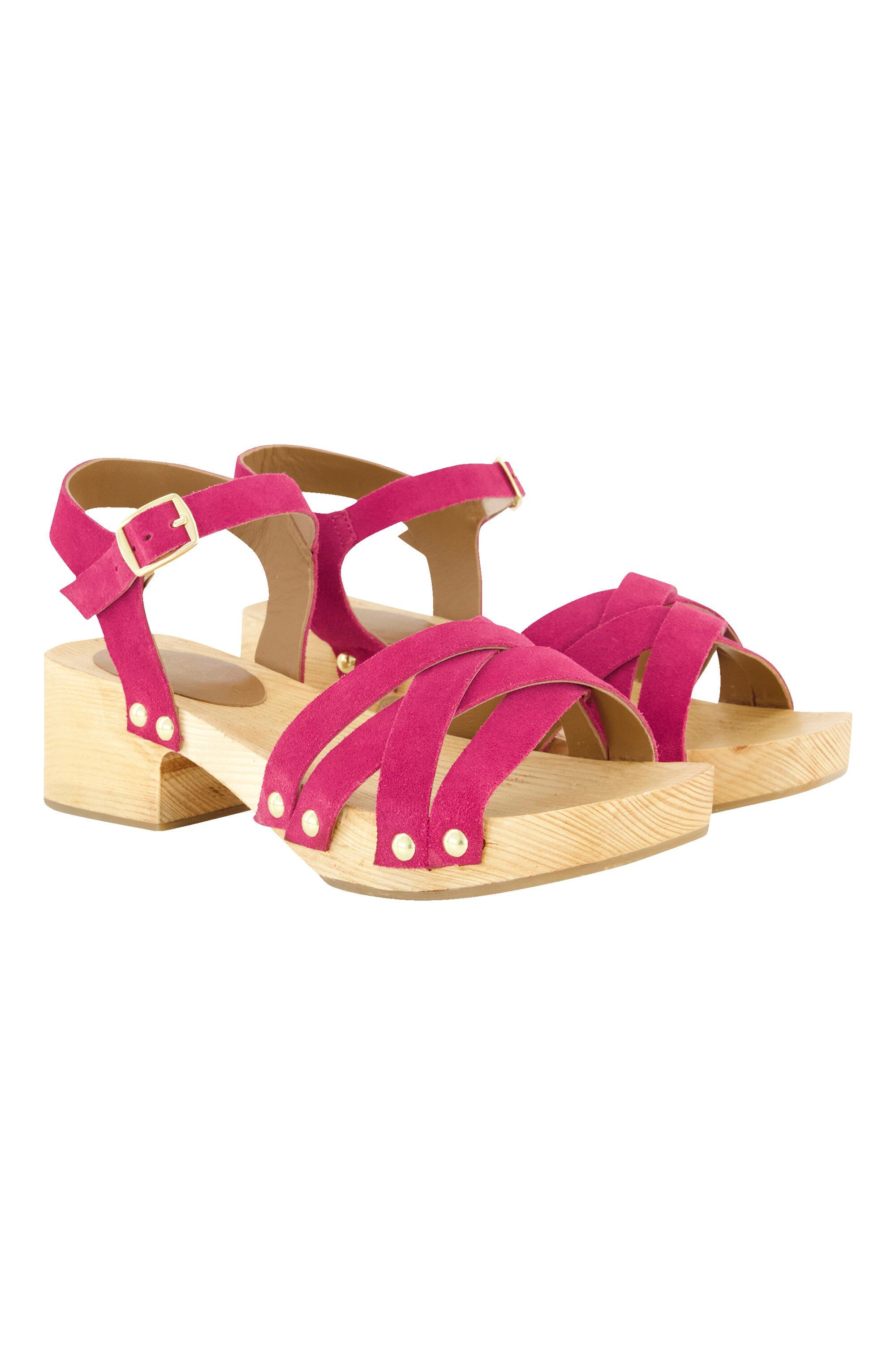 Ulla Popken Leder-Clog-Sandaletten Nieten Holzsohle Sandalette