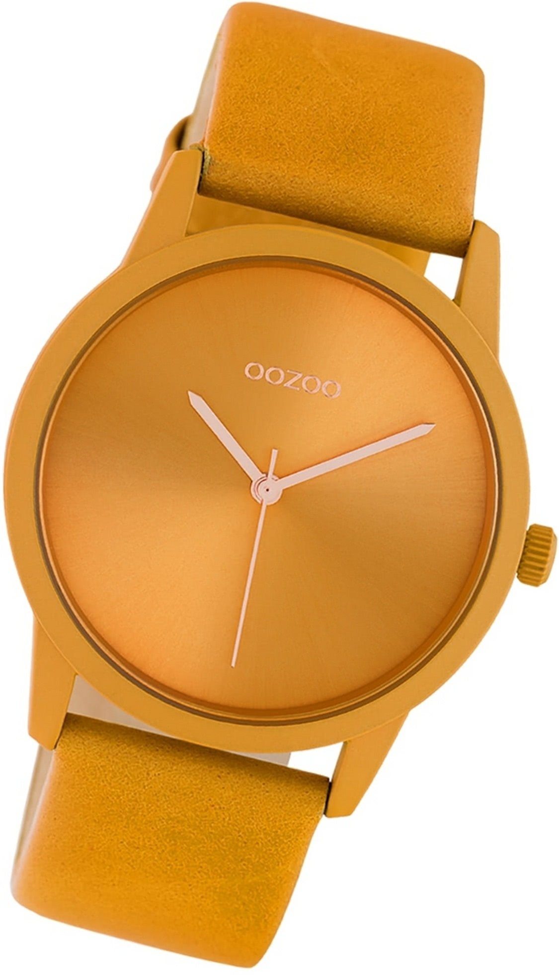 38mm) OOZOO Damenuhr Uhr (ca. Gehäuse, C10948 Lederarmband Leder Quarzuhr gelb, Damen rundes mittel Oozoo Analog,