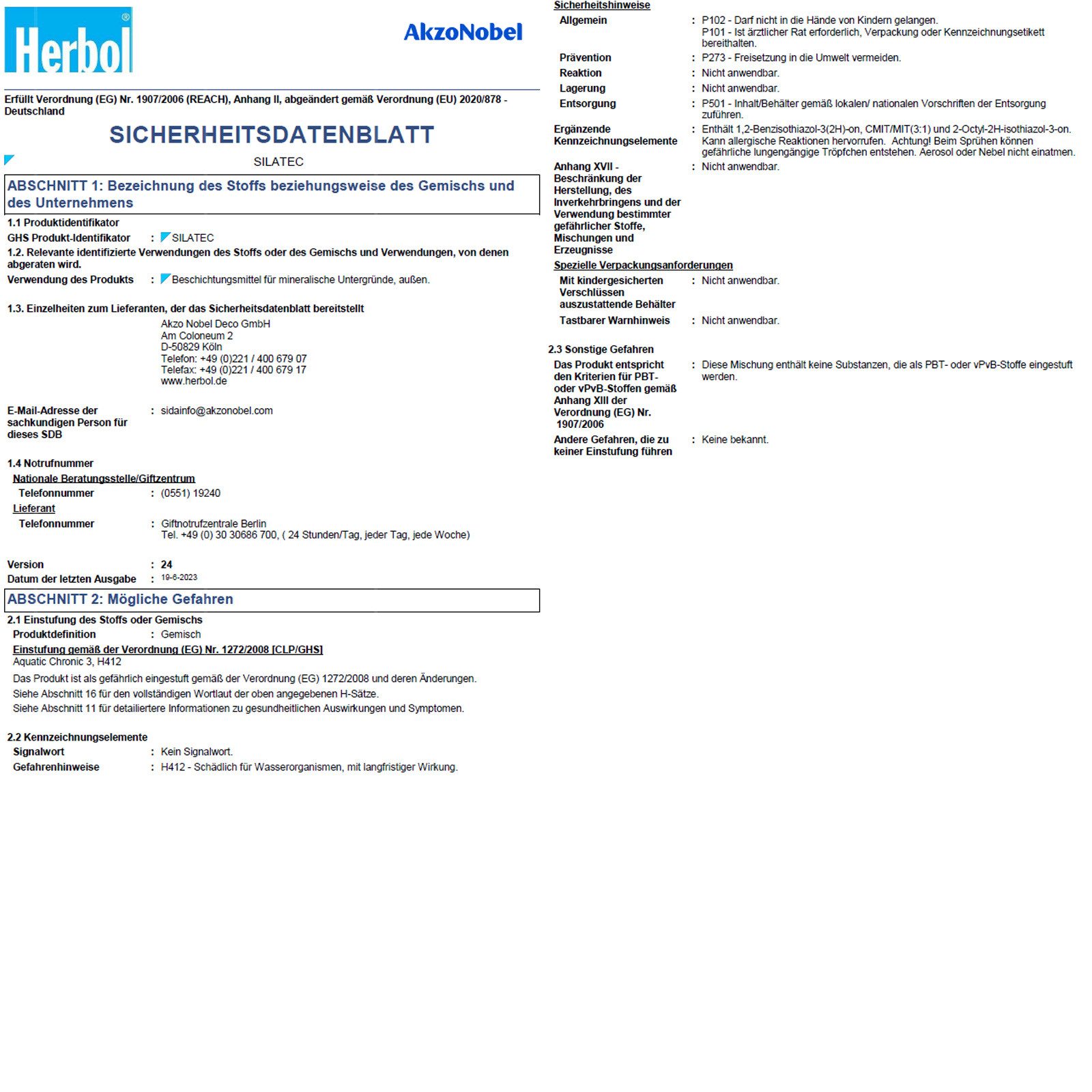 Herbol Fassadenfarbe Silatec - 12.5 Ltr (Weiss)