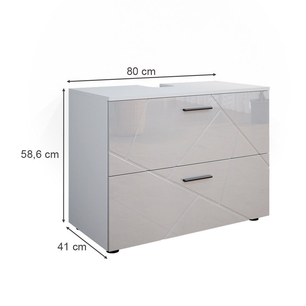Vicco Waschbeckenunterschrank Irma, Weiß Hochglanz, 80 x 59 cm (1-St)