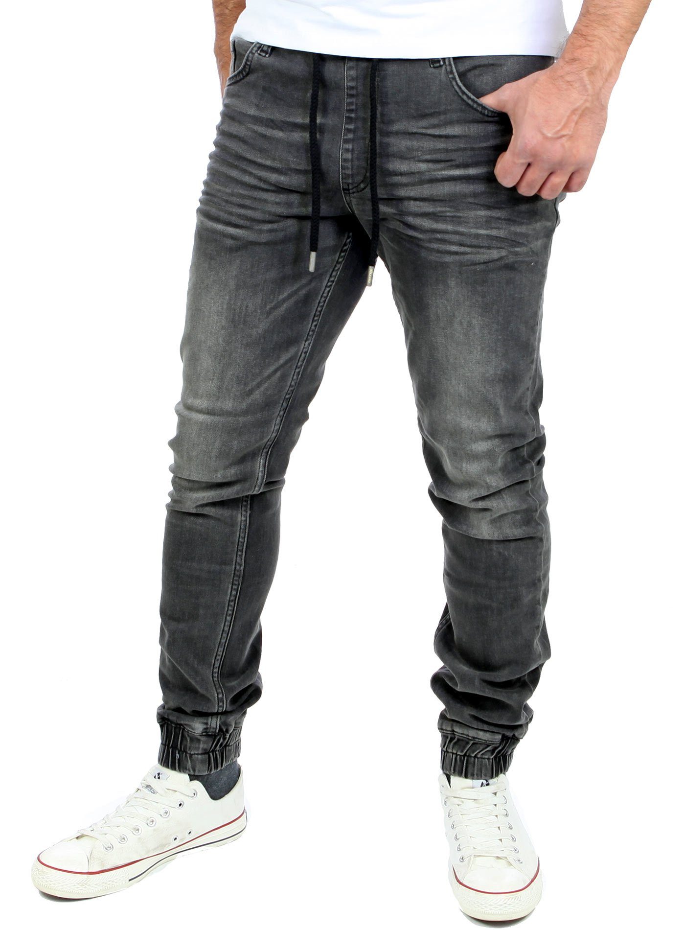 Reslad Stretch-Jeans Reslad Used Slim Stretch RS-2073 Jogging-Hose Fit Fit Jeans-Herren schwarz Look Slim Jogging-Denim