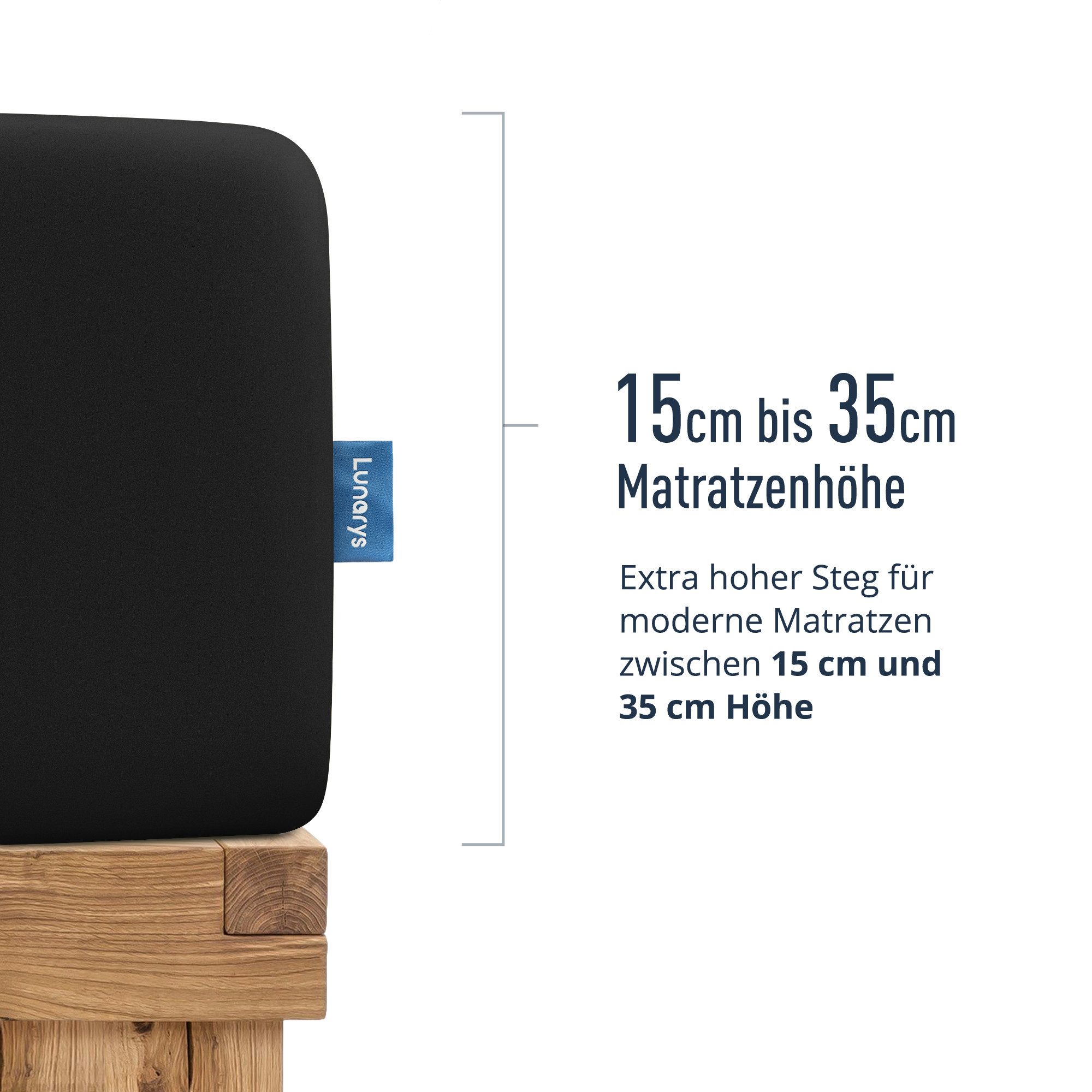 Lunarys Spannbettlaken SleepRoyal, Jersey-Elasthan, Gummizug: rundum, (1 Stück), 90x200 cm, 250 g/m², extrem hochwertig, Luxus Multi-Stretch Laken – Bild 3 von 5