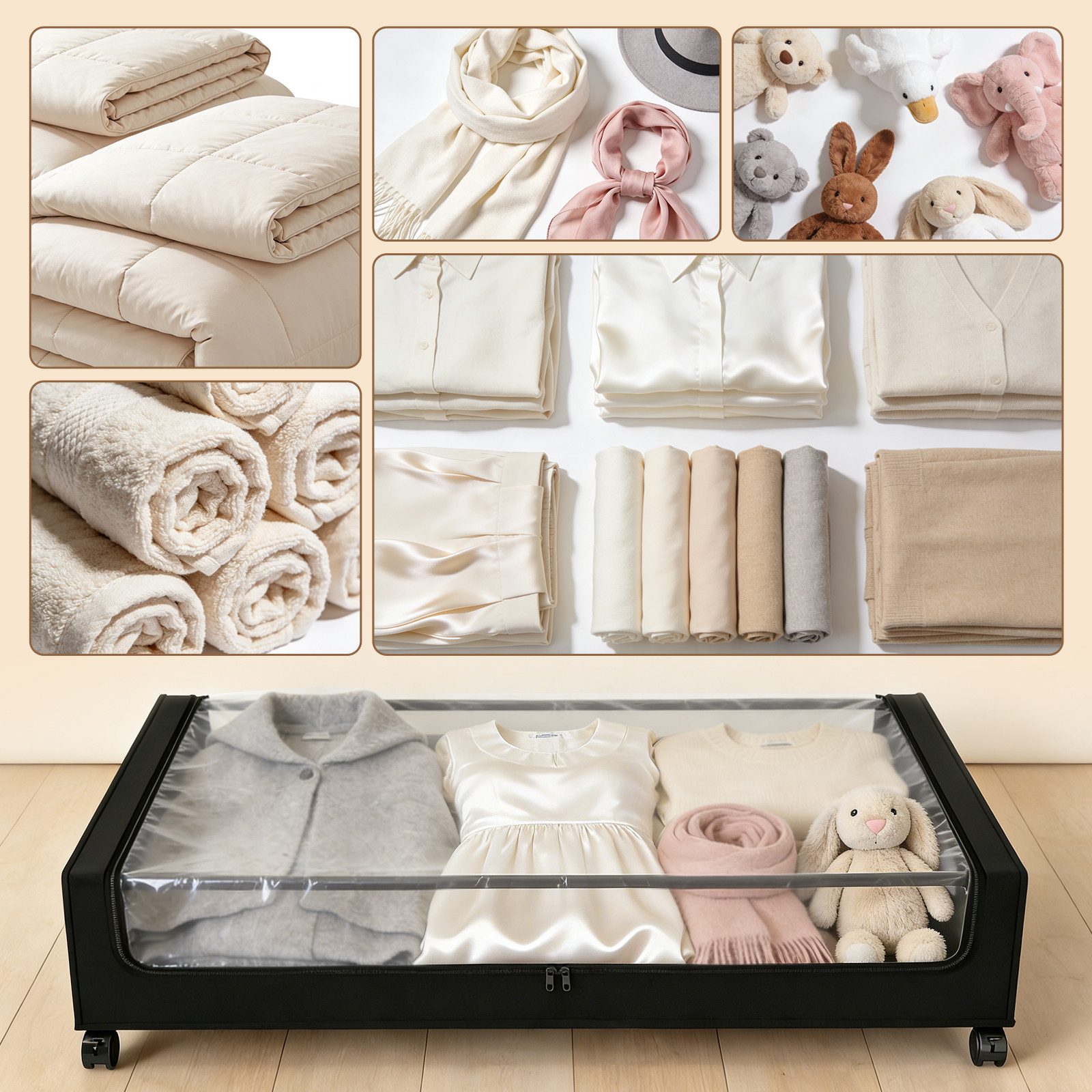 Sekey Unterbettkommode Unterbett Aufbewahrungsbox mit deckel transparente Aufbewahrungstasche, 1 St Organizer mit Rollen für Kleiderschrank zur Aufbewahrung