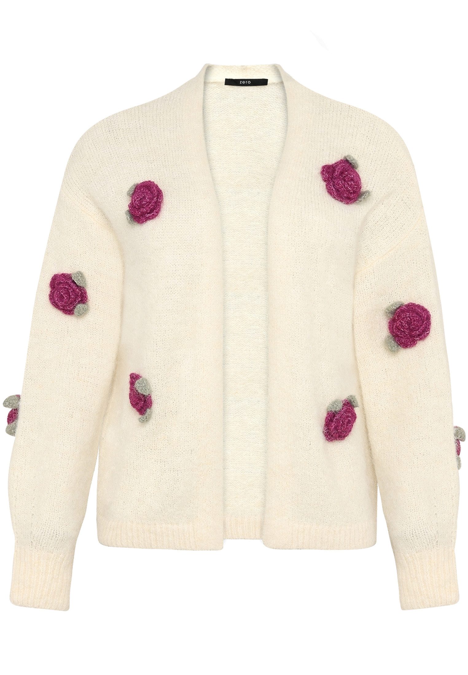 Zero Strickjacke Damen mit bunten 3D Blumen (1-tlg) Knopfleiste