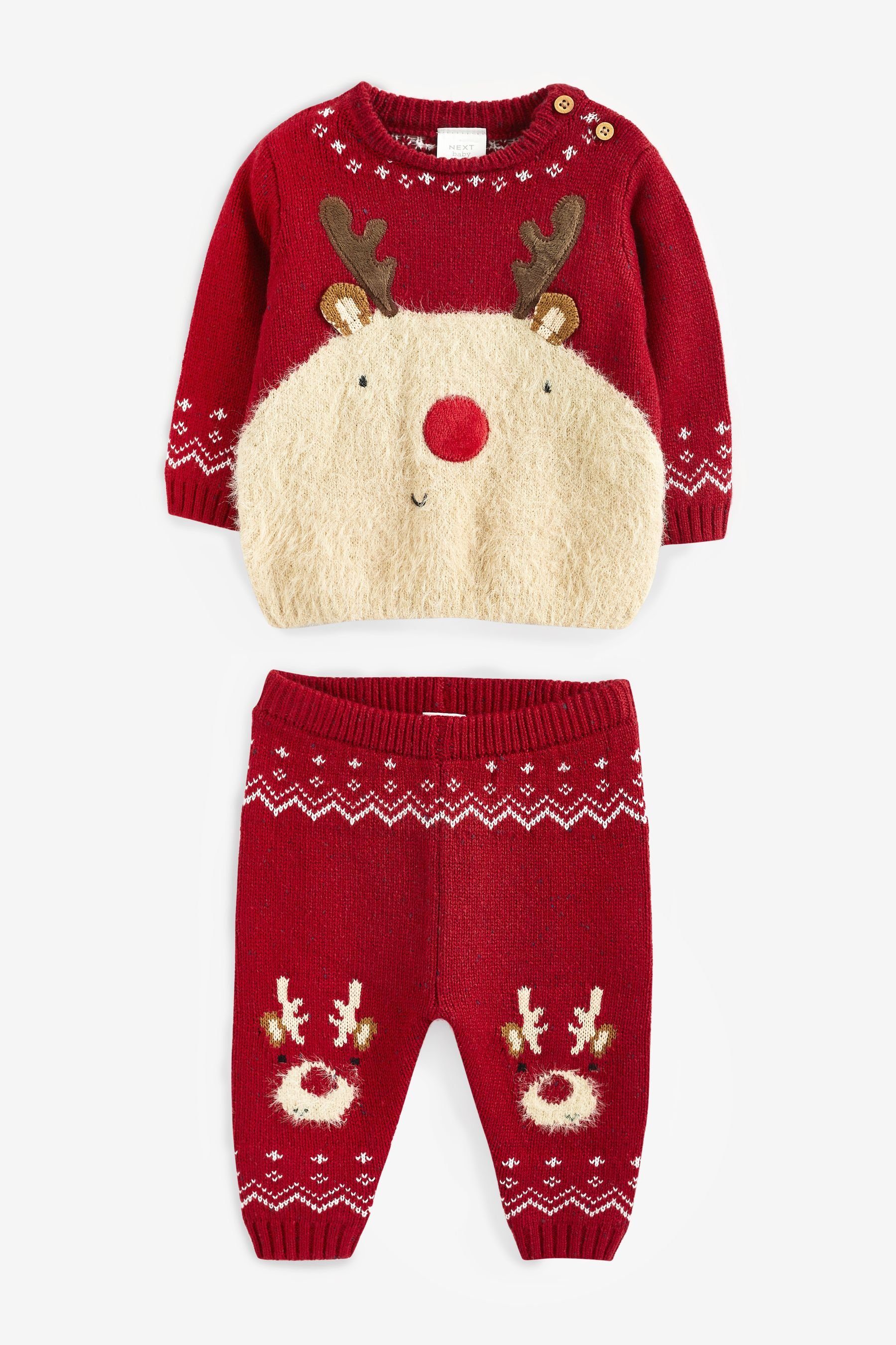 Next Rundhalspullover Baby-Strickset mit Pullover und Leggings (2-tlg) Red Reindeer