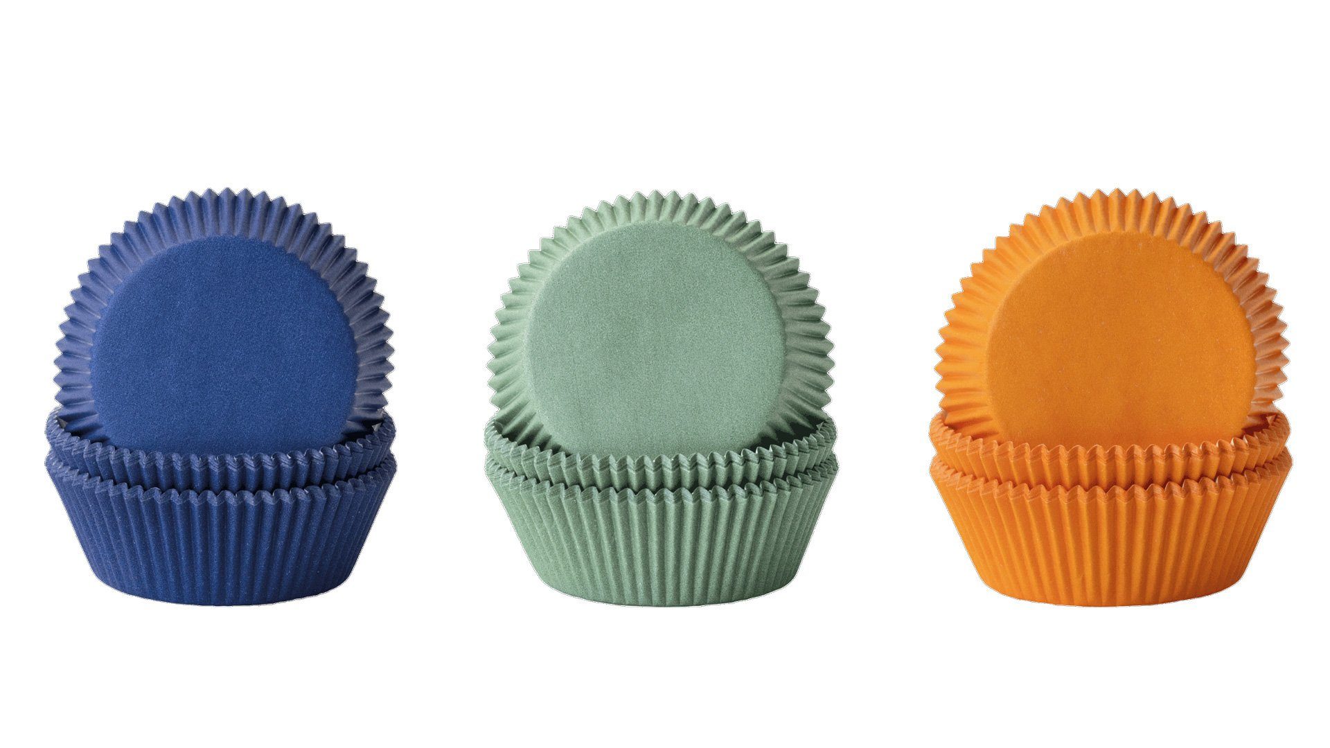 Demmler Muffinform Muffinset Unifarben - Mango, Jade, Blau - 3x60Stk.-, Backformenset mit 3 verschiedenen Förmchen - Made in Germany