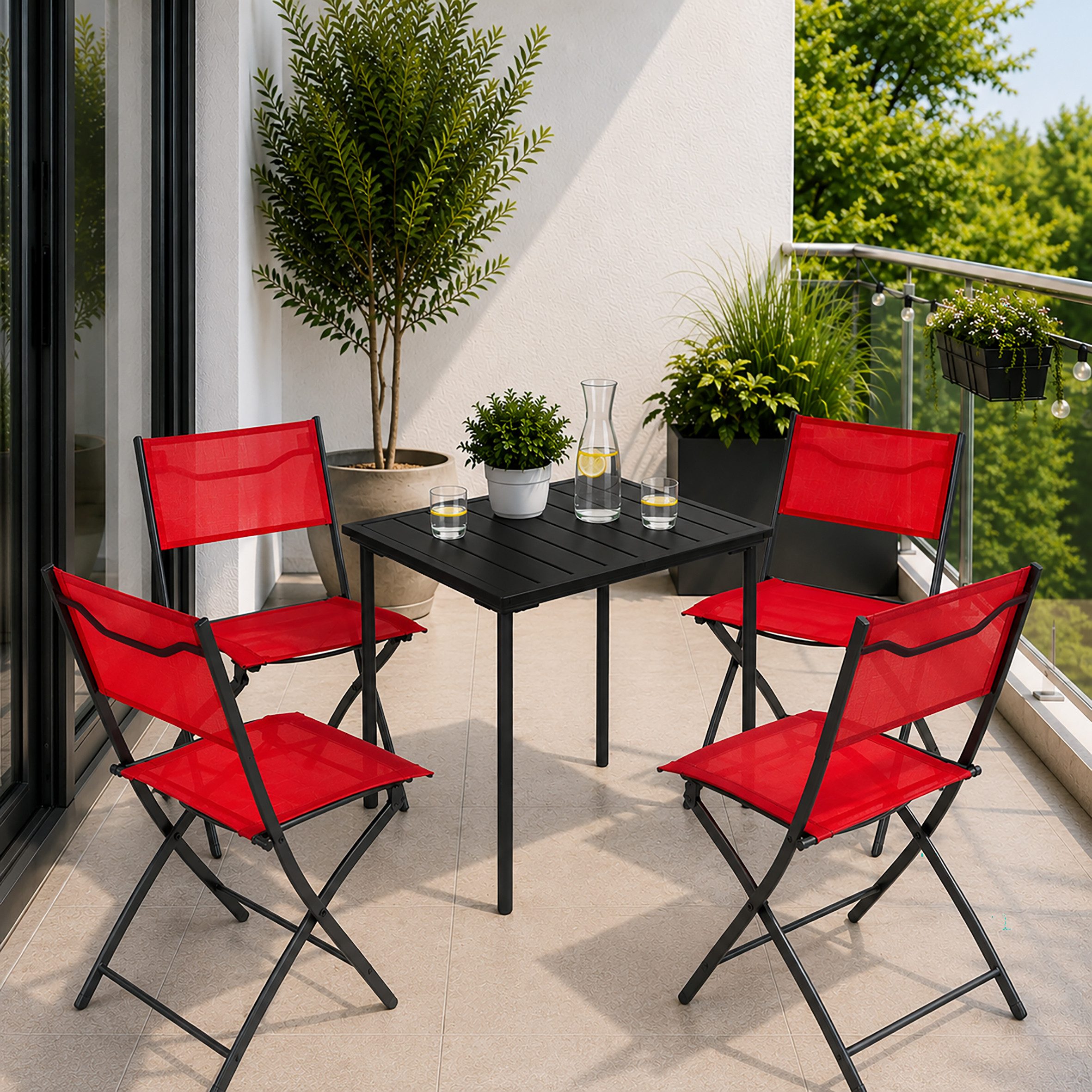 VCM Garten-Essgruppe 5 teiliges Gartenmöbel Balkon Set Sumila mit Tisch, (Set, 5-tlg., 1x Tisch 4x Stuhl)