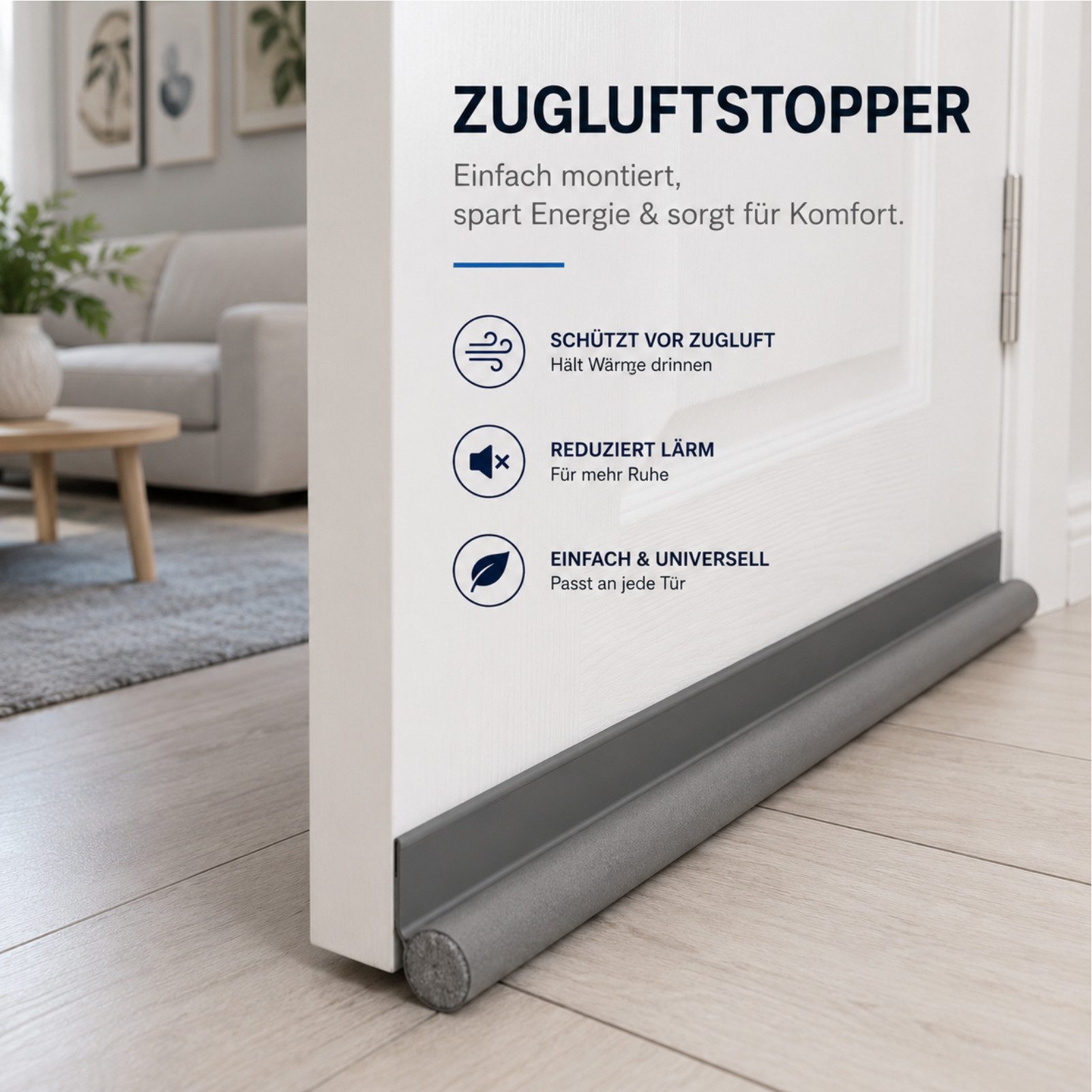 Jumpeak Zugluftstopper Zugluftstopper für Türen/fenster,Türstopper,türdichtung zugluftstopper, Zugluftstopper für Türen, 95cm,Klettbandhalterung,Selbstklebend,Kälte & Lärmschutz,Zuschneidbar