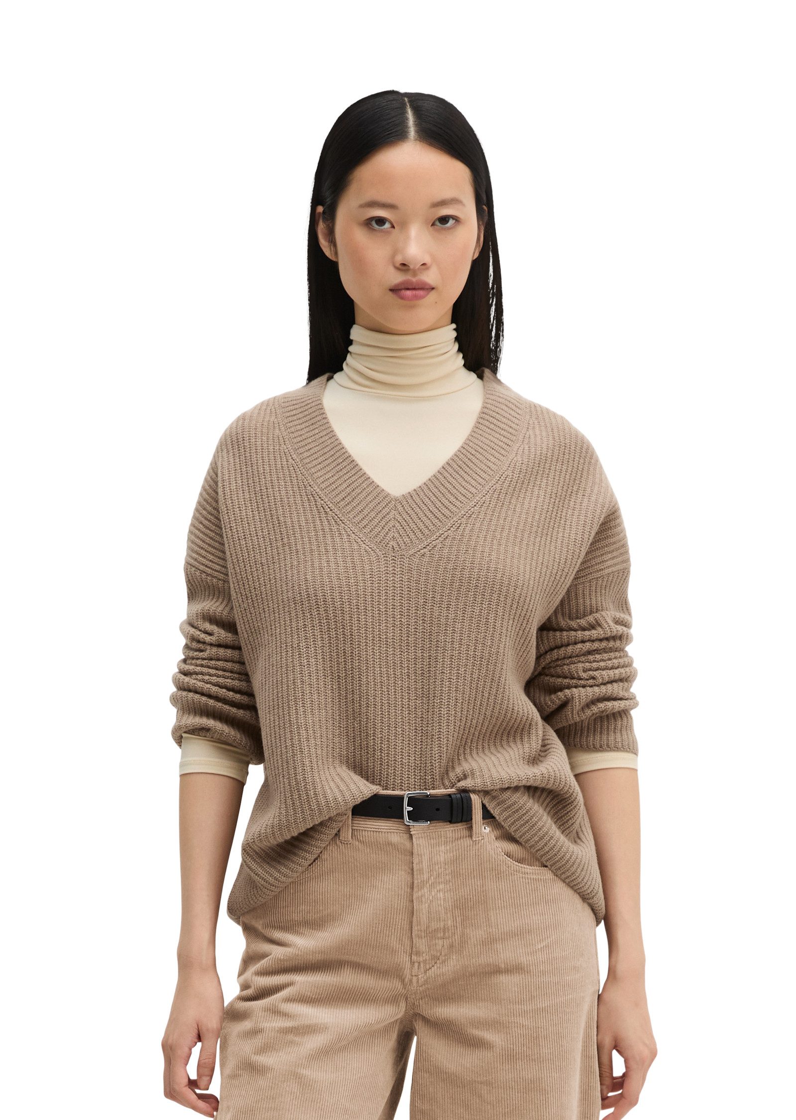 Marc O'Polo V-Ausschnitt-Pullover loose aus weichem Schurwolle-Mix