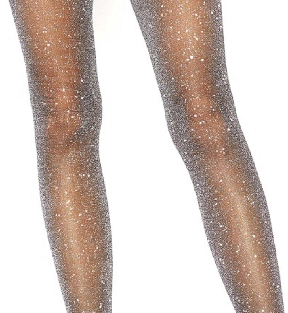 Leg Avenue Strumpfhose Strumpfhose mit Glitzer Effekten schwarz silber Größe 36 bis 40 70 DEN