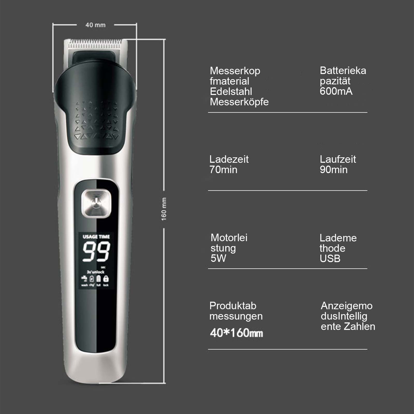 OKWISH Haarschneider 6-in-1 Haartrimmer Set mit digitalem Display, 1 tlg mit R-Klinge IPX6 wasserfest verstellbarem Kamm, Haarschneide- und Pflege-Se für Barthaar Kopfhaar Friseure usw