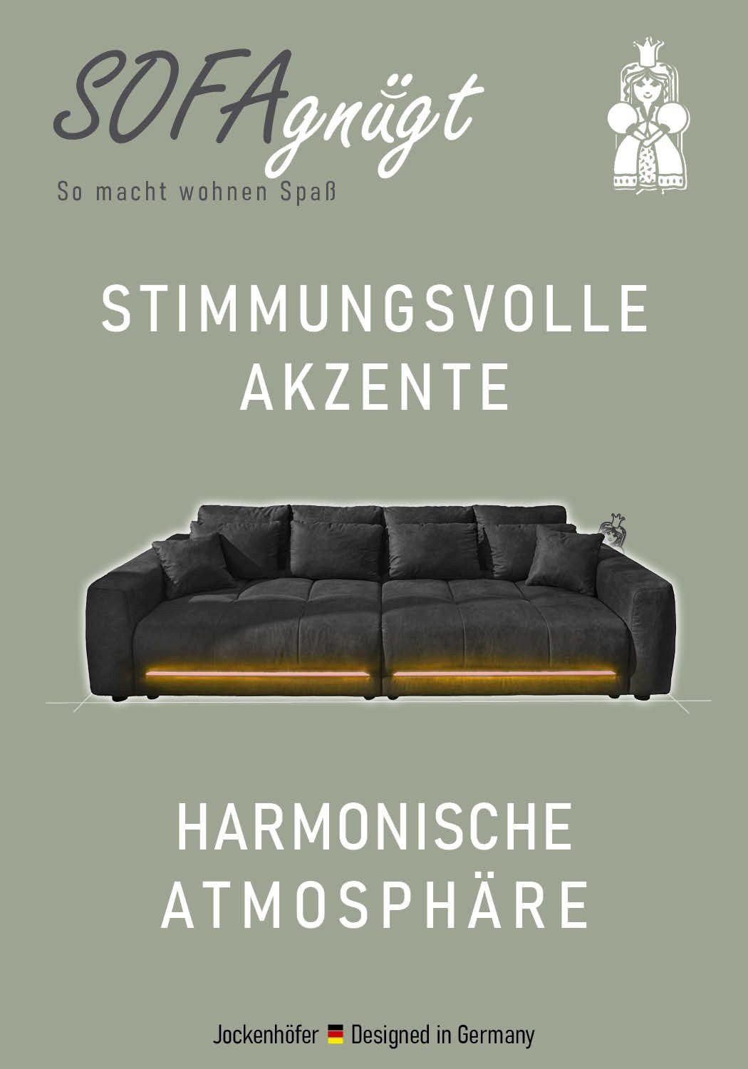 Jockenhöfer Gruppe Big-Sofa Lumina, XXL, B: 294 cm, mit LED-RGB-Beleuchtung, Liegefläche 120x240cm, Mega-Sofa, inklusive Federkernpolsterung und 10 Kissen