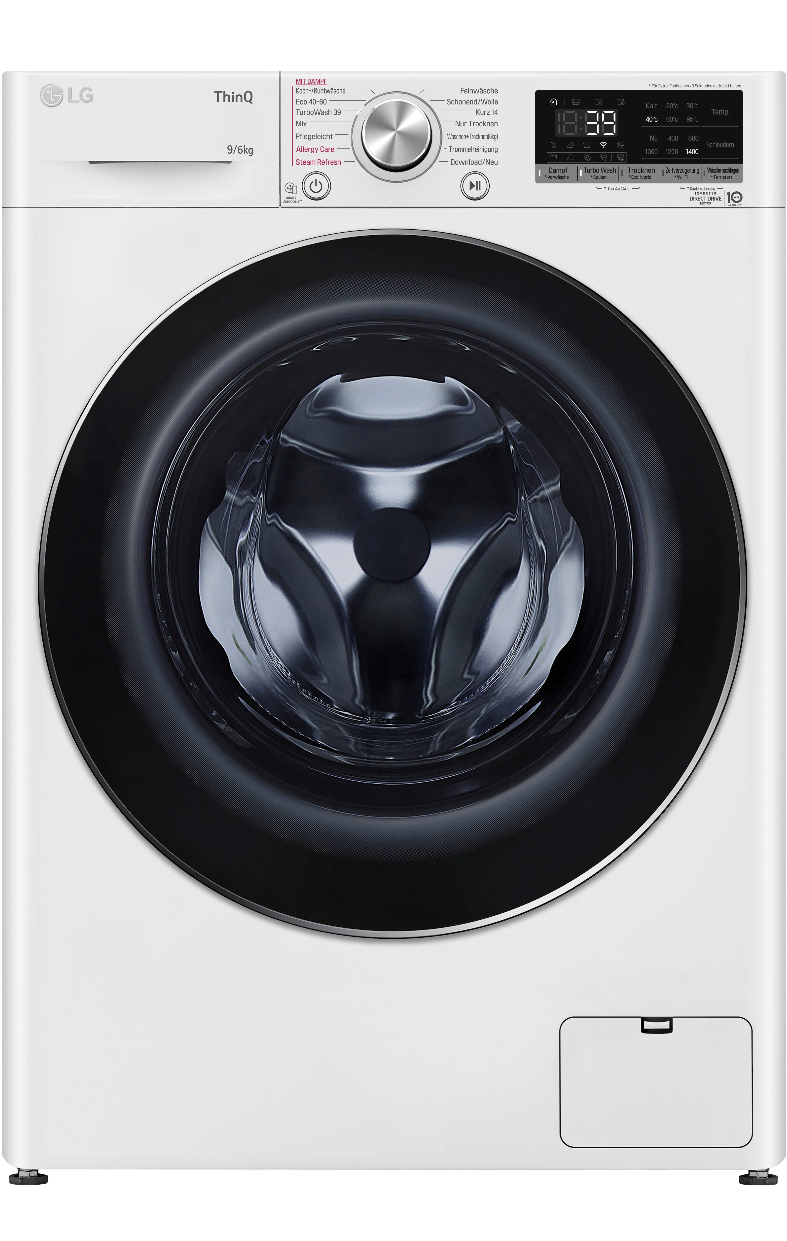 LG Waschtrockner V7WD96H1A, 9 kg, 6 kg, 1400 U/min, TurboWash® - Waschen in nur 39 Minuten