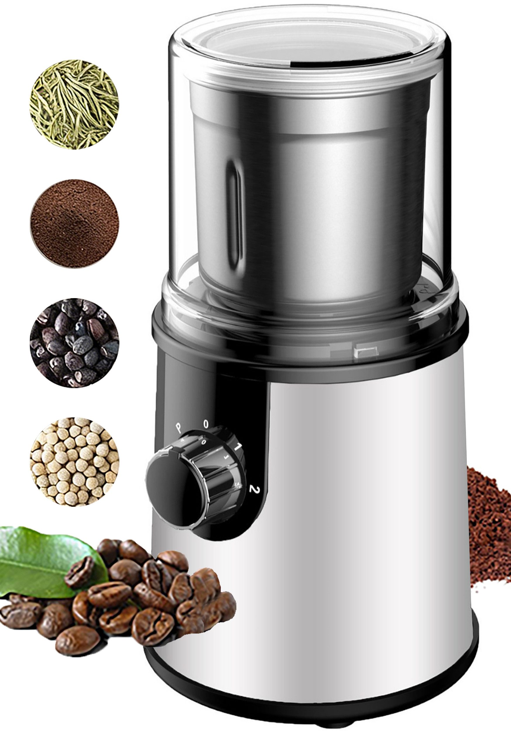Luckice Kaffeemühle Elektrische Kaffeemühle,Edelstahl Klinge, Kaffeebohnenmühle, 360 W, 80 g Bohnenbehälter, für Kaffeebohnen, Kräuter, Nüsse, Körner