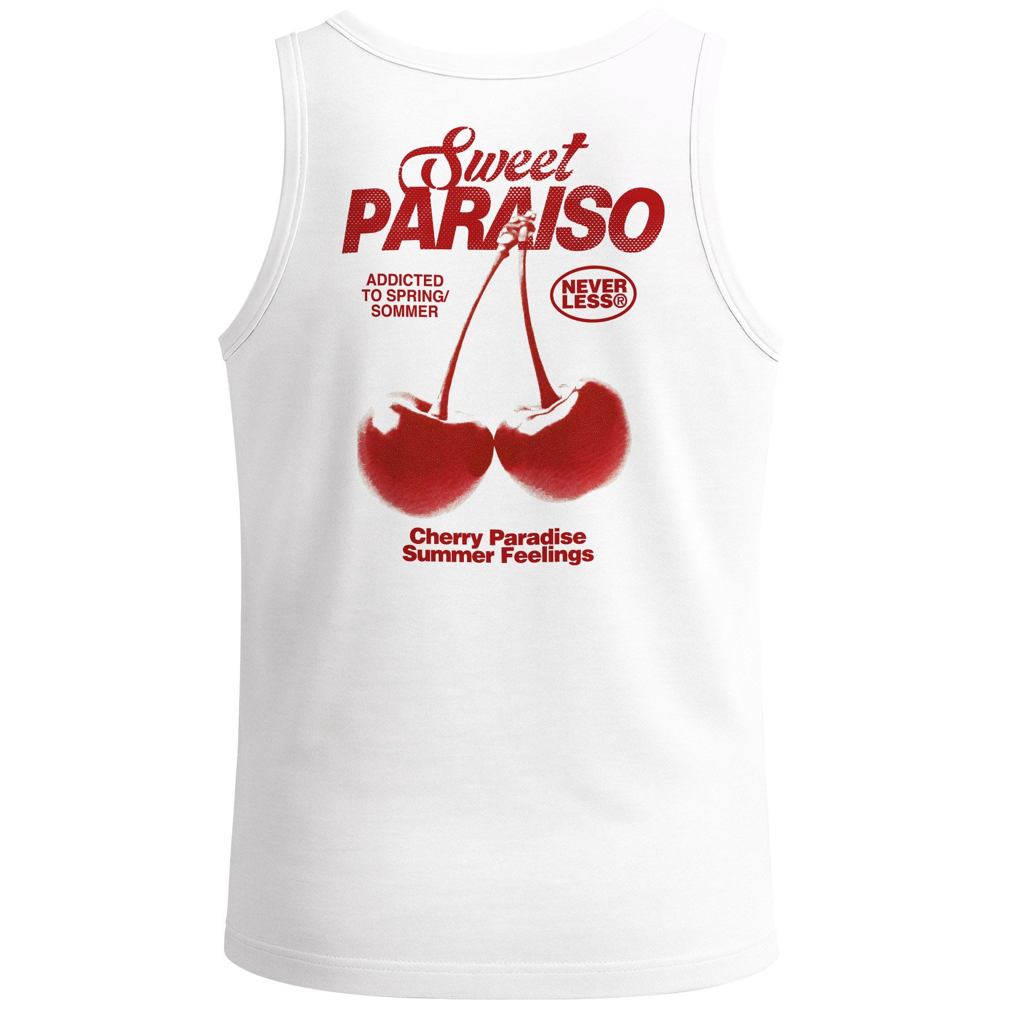 Tanktop Herren Tanktop Sweet Paraiso – Weißes Muskelshirt mit Kirsch Print &