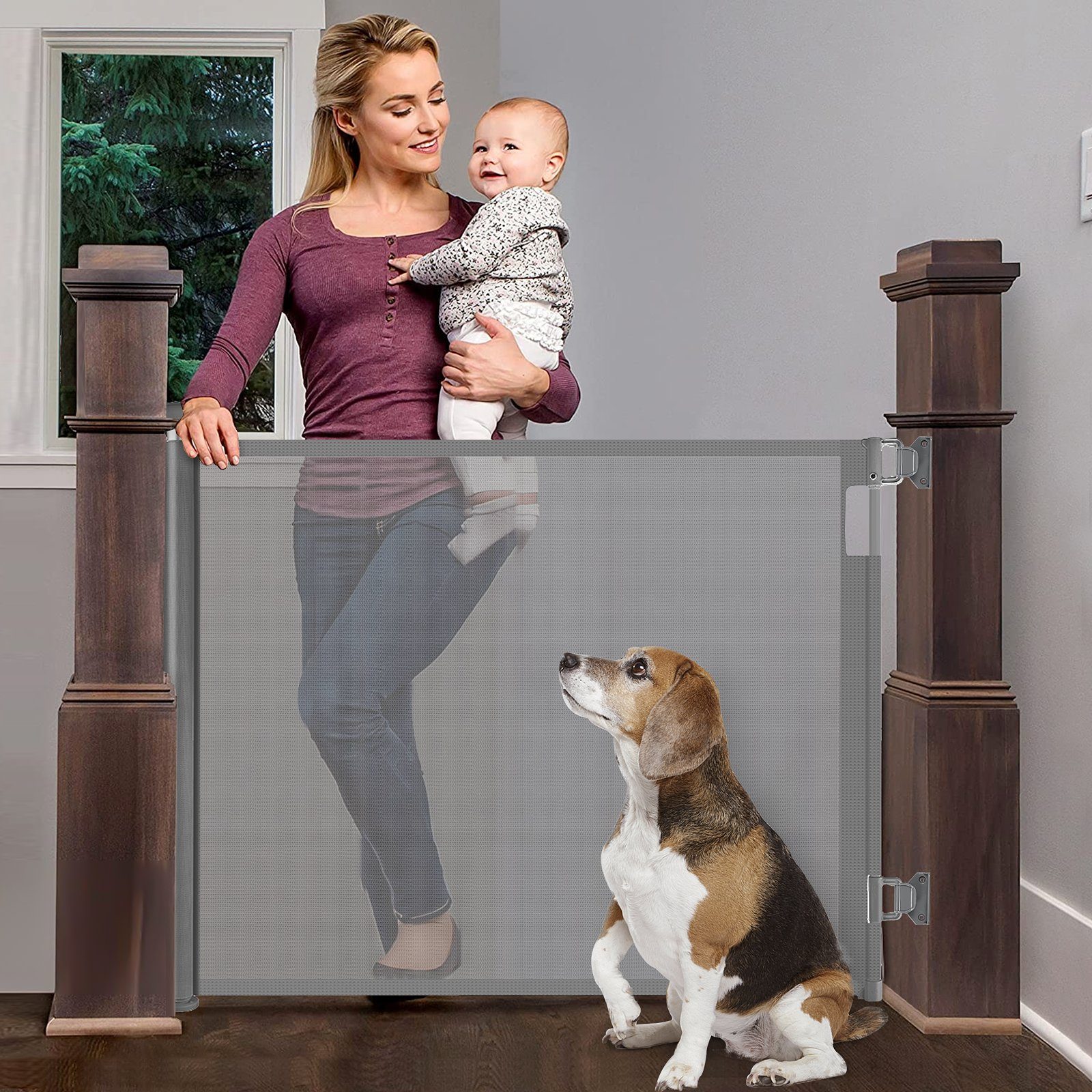 Treppenschutzgitter Türschutzgitter Ausziehbar 0-150 cm,Einziehbares Babygitter Schutzgitter Treppe für Kinder,Katzen und Hunde,Geeignet für Innen Außenbereich 