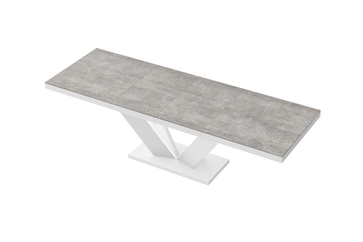 designimpex Esstisch Design Tisch HEU-111 Grau Beton - Weiß Hochglanz ausziehbar 160-256 cm Beton / Weiß Hochglanz