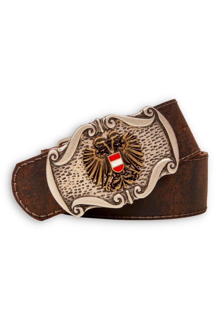 CASSANDRA Ledergürtel Trachtengürtel - ÖSTERREICHWAPPEN - braun