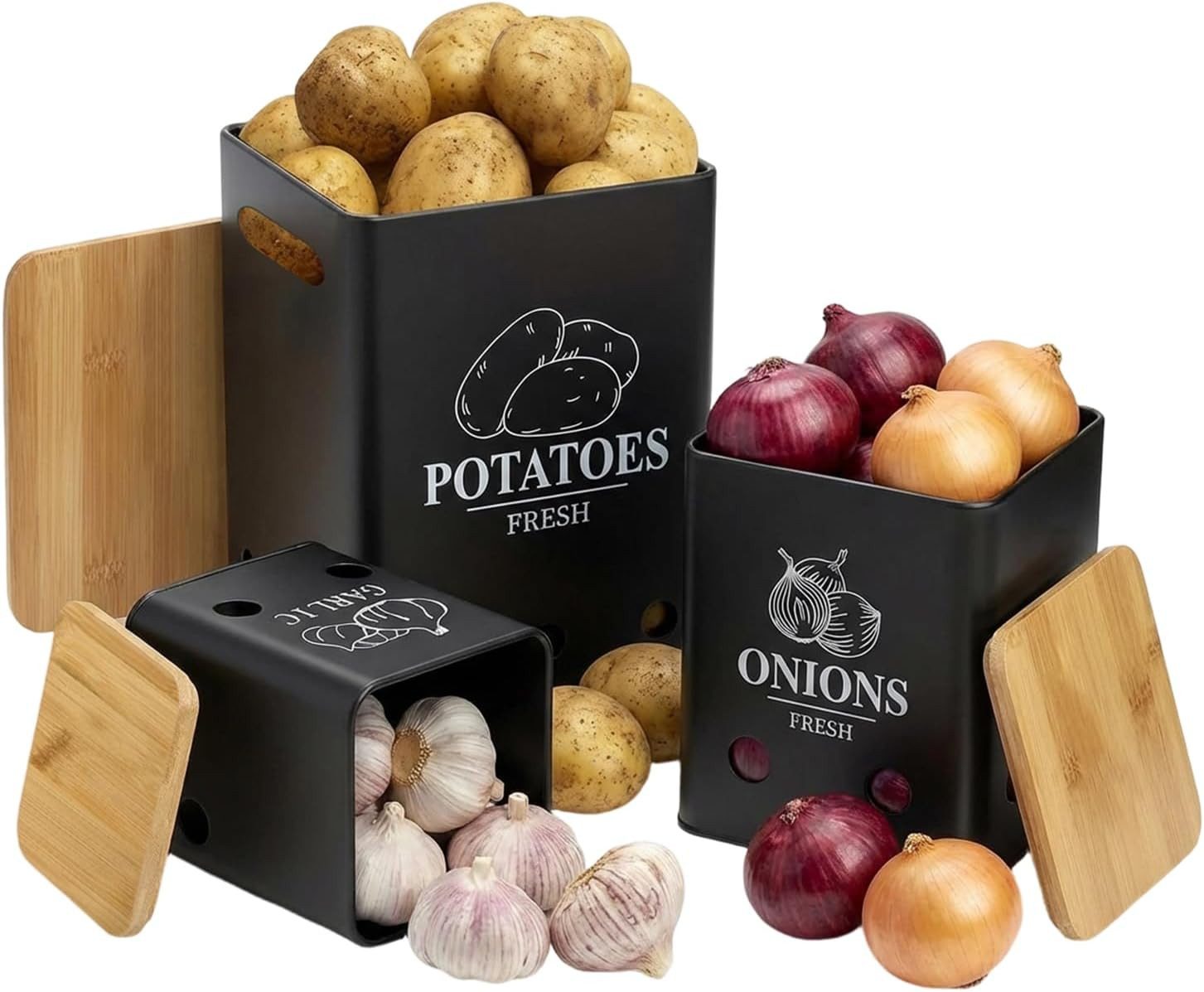 Aufbewahrungsbox Vorratsdose 3er Set - Kartoffeln, Zwiebeln und Knoblauch Aufbewahrung