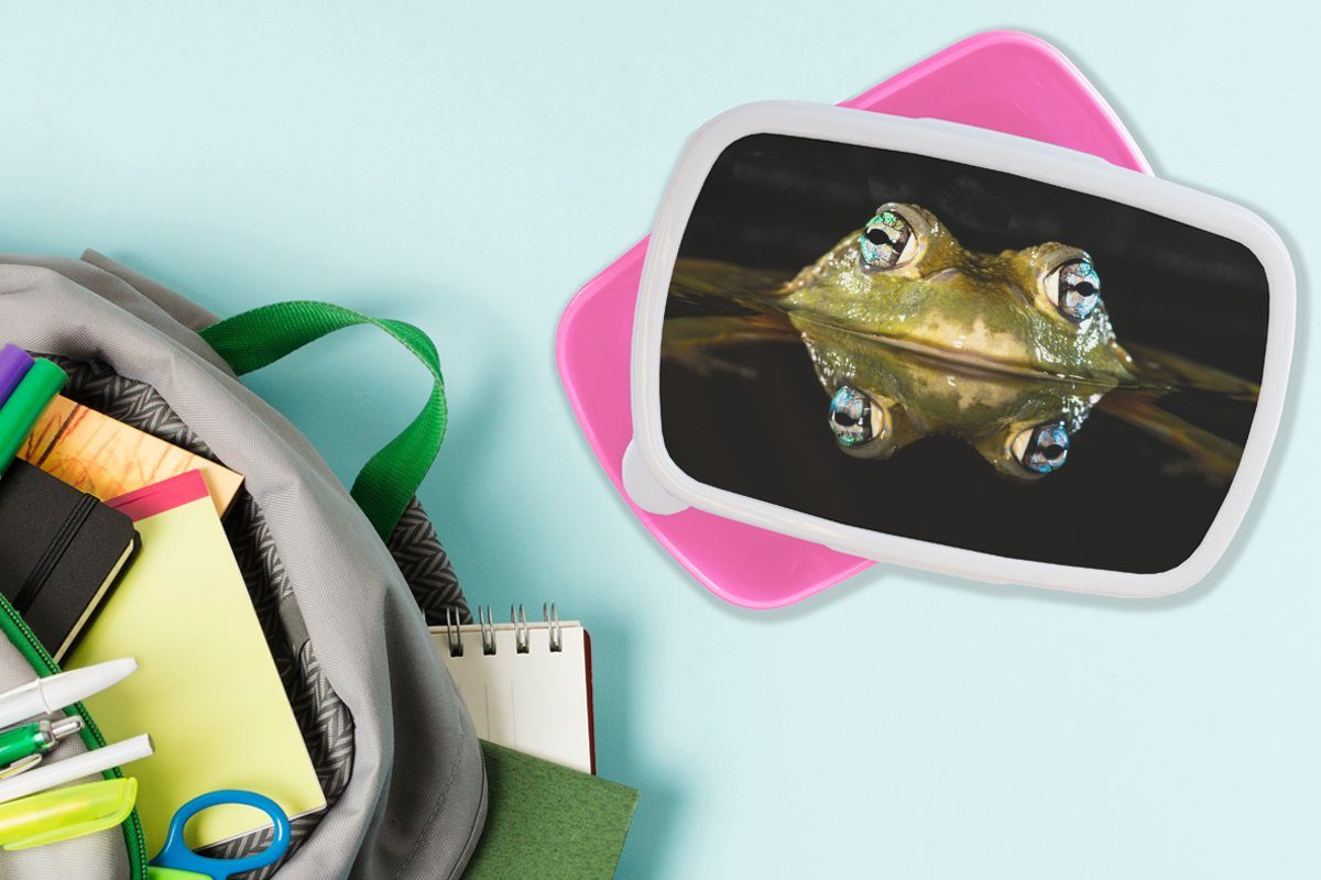 Augen Brotbox für Snackbox, rosa Kunststoff (2-tlg), Frosch - MuchoWow Brotdose Mädchen, - Porträt, Lunchbox Erwachsene, Kinder, Kunststoff,