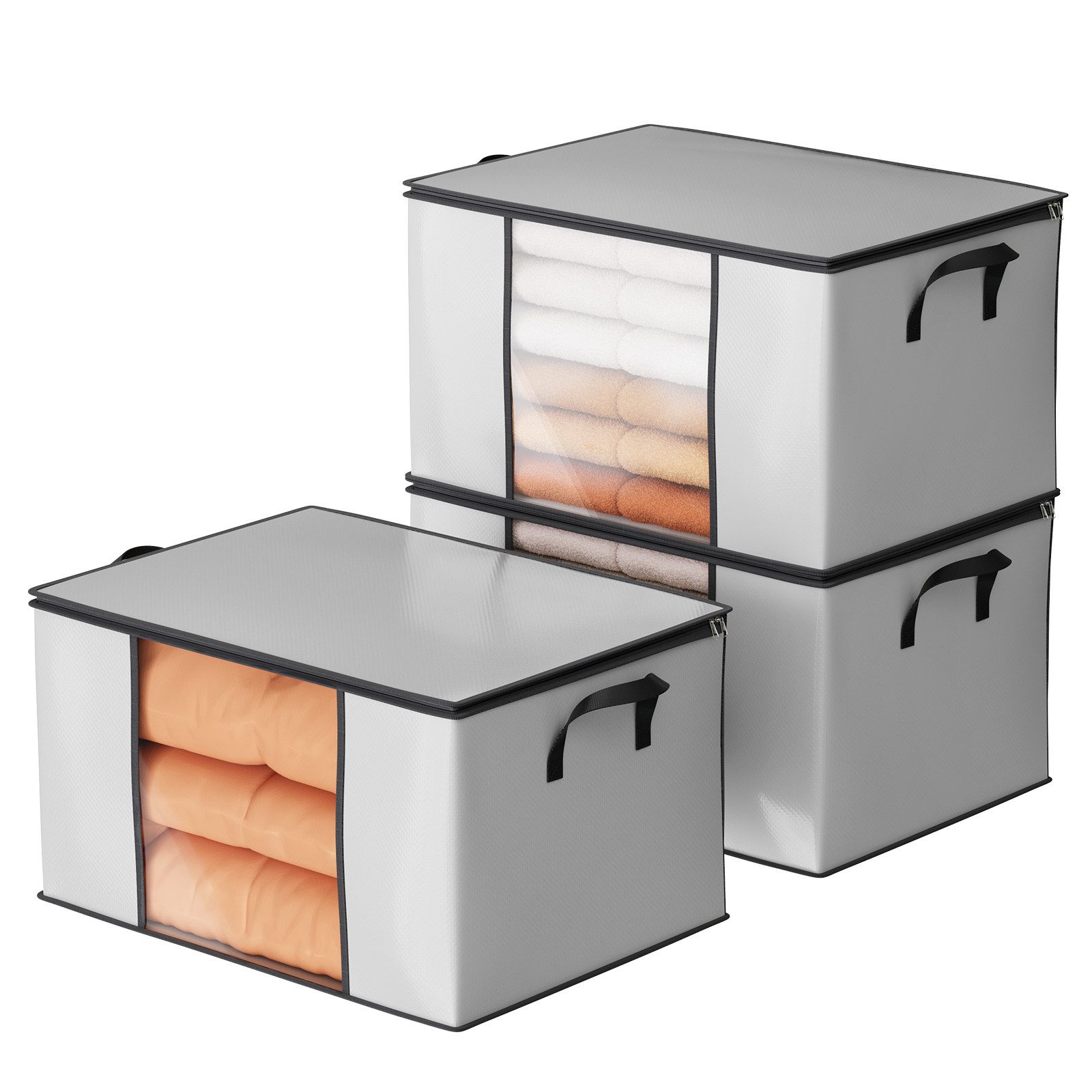 Oak&Tea Aufbewahrungstasche Aufbewahrungstasche mit Deckel Aufbewahrungsboxen für bettdecken (3-tlg), 90L Kleiderboxen für Kleiderschrank Organizer