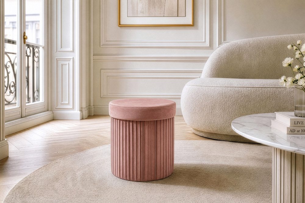 riess-ambiente Polsterhocker ÉLAN 40cm rosa - Samt, faltbar, mit Stauraum, platzsparend, modern (Einzelartikel, 1 St), Eleganter Sitzhocker - ideal f. Ankleide, Flur, Wohnzimmer & Garderobe
