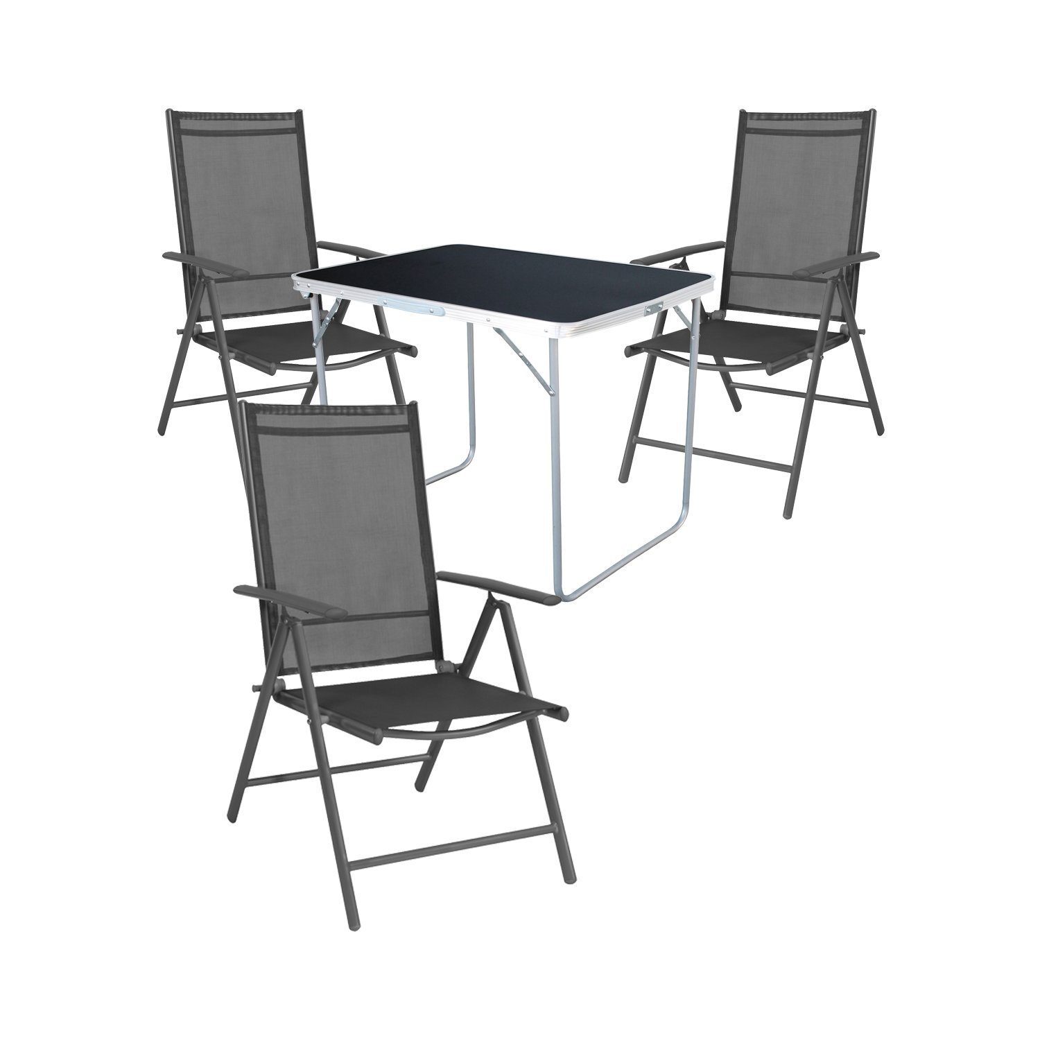 Mojawo Essgruppe 4-tlg Camping Set Campingtisch + 3 Campingstuhl Klappstuhl Anthrazit