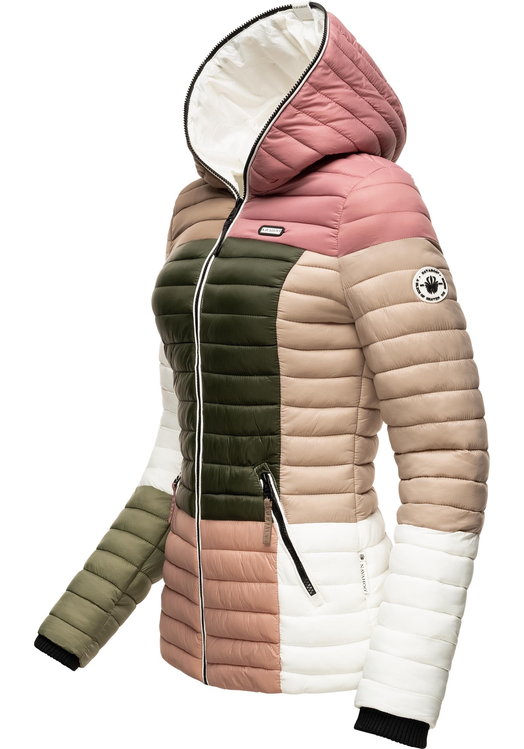 Navahoo Steppjacke Multikulti stylische Übergangsjacke m. Colorblocking natur Kapuze