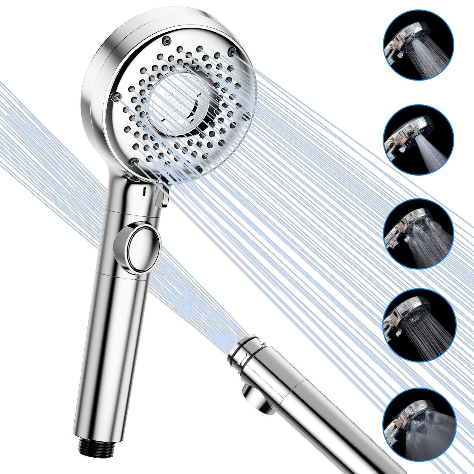 Elegear Handbrause handheld showers brausekopf handbrause duschkopf wassersparend, (1-tlg), Wasserstopp mit einem Klick Mikro-Nano-Blasen wassersparend 5 Stufen