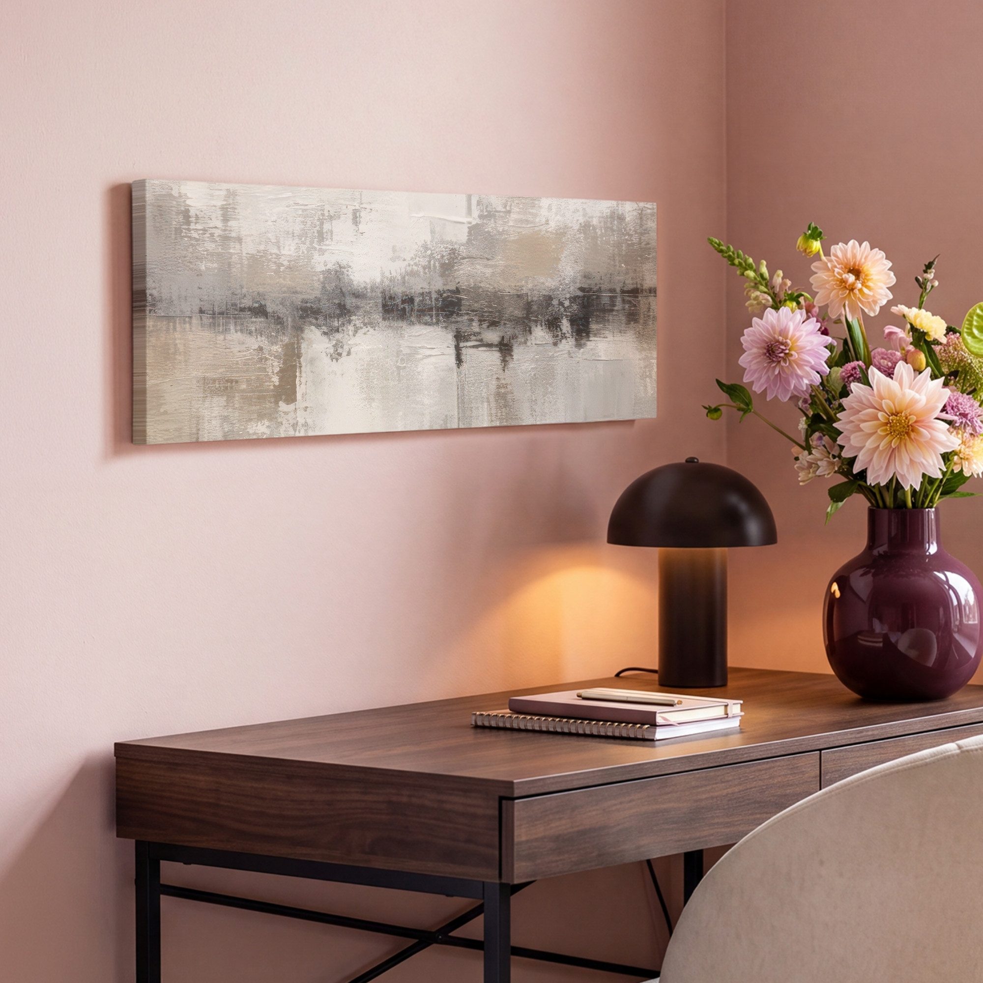 OneMillionCanvasses® Leinwandbild Panorama Moderne Kunst - Abstrakt - Beige, Fotodruck (1 St), Wandbild, Deko Schlafzimmer Wohnzimmer Flur 60x20 cm – Bild 4 von 5