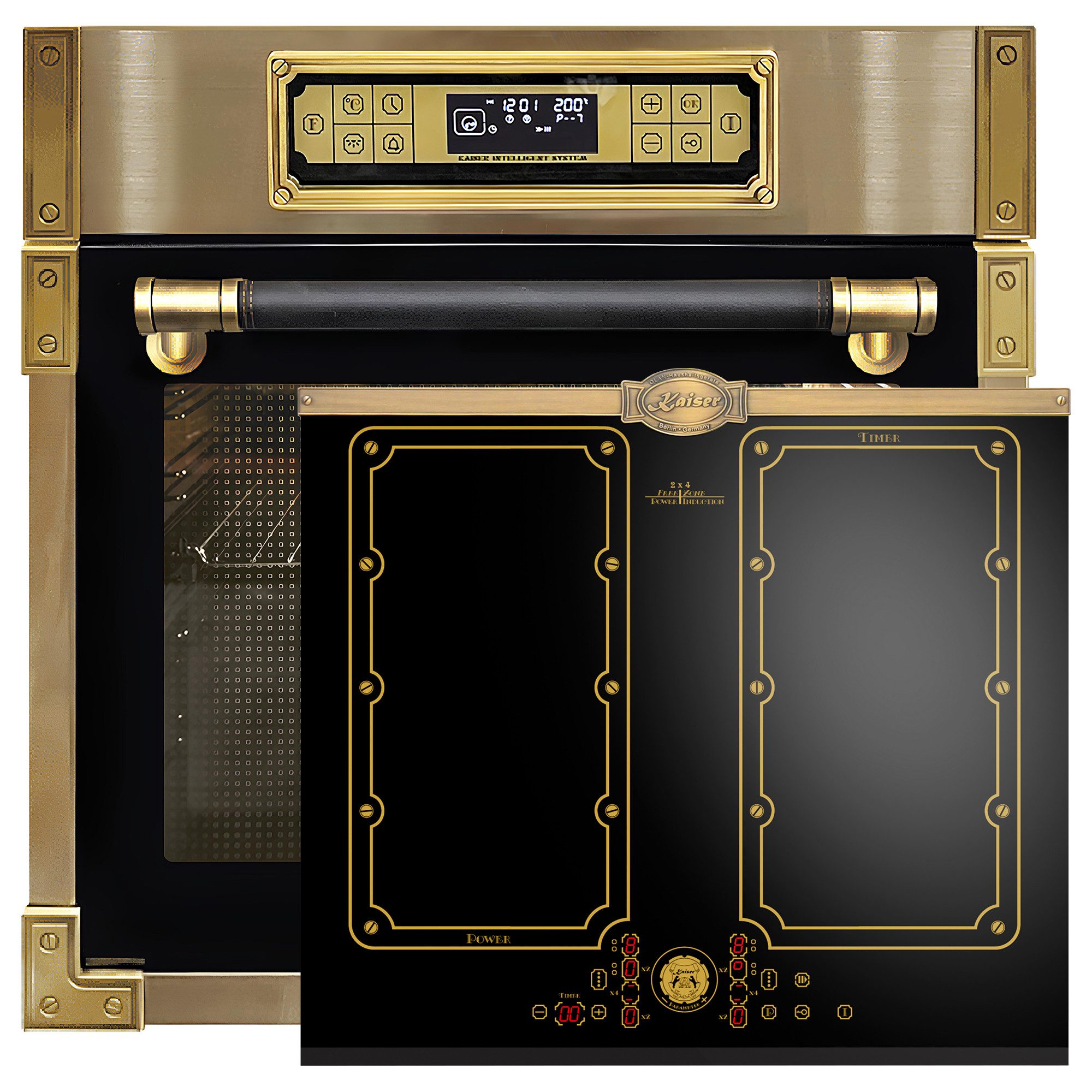 Kaiser Küchengeräte Backofen-Set Herd Set Autark ElektroRetro Einbau Backofen 80L Anthrazitfarbiges Glas 60 cm mit Induktionskochfeld 60 cm FREE ZONE mit 2 FLEX Induktions-Zonen EH 6726 AD+KCT 6192 FI Em, mit 1-fach-Teleskopauszug