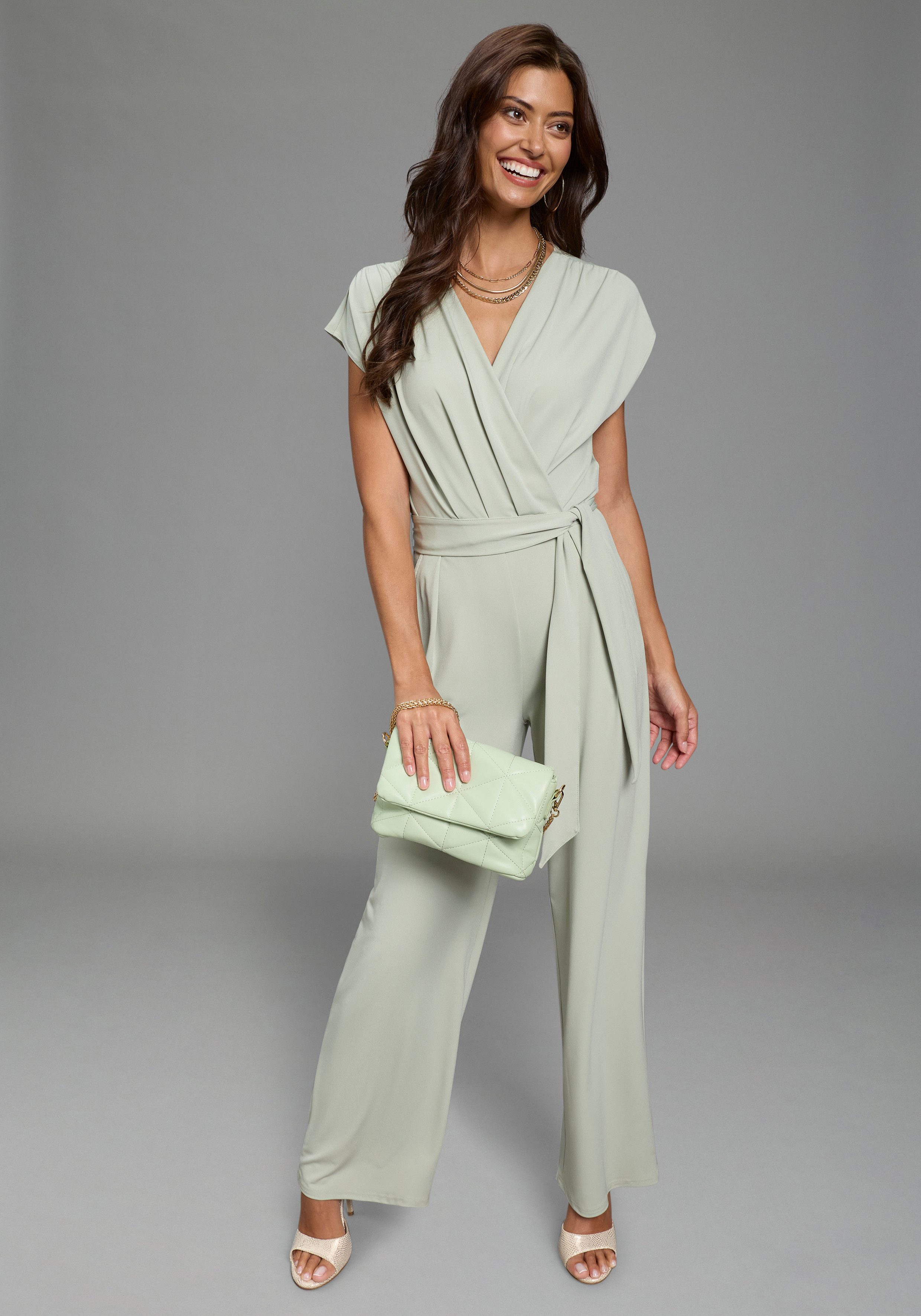 Laura Scott Jumpsuit mit eleganter Wickeloptik und Gürtel günstig online kaufen