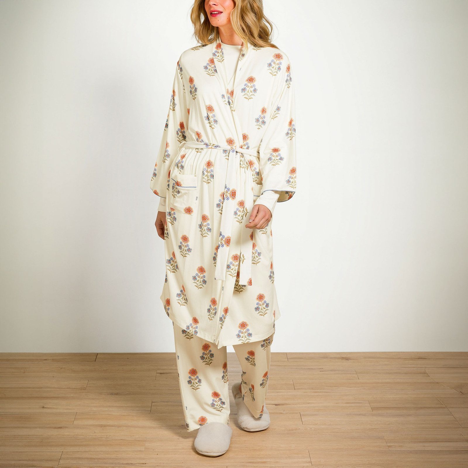 PiP Studio Kimono Naomi Kimono Tanaka, knielang, Viskose, mit breitem Gürtel zum binden, Bindegürtel, mit Bindegürtel
