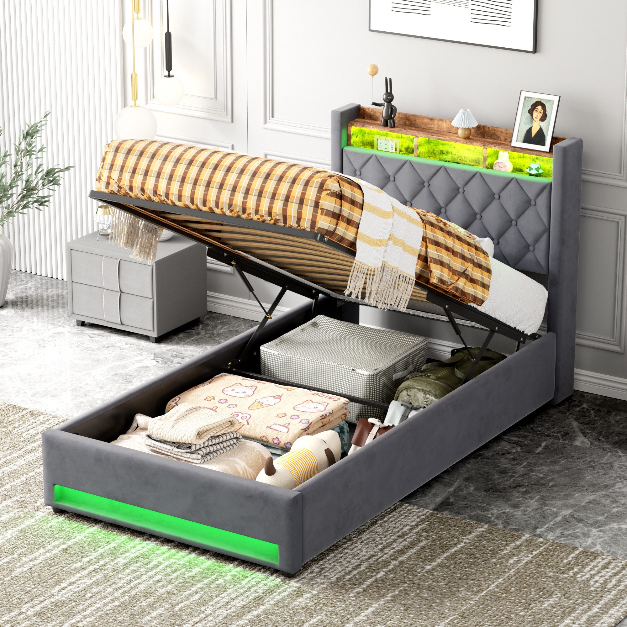 OKWISH Polsterbett Funktionsbett Stauraumbett (Luxuriöses Polsterbett günstig online kaufen