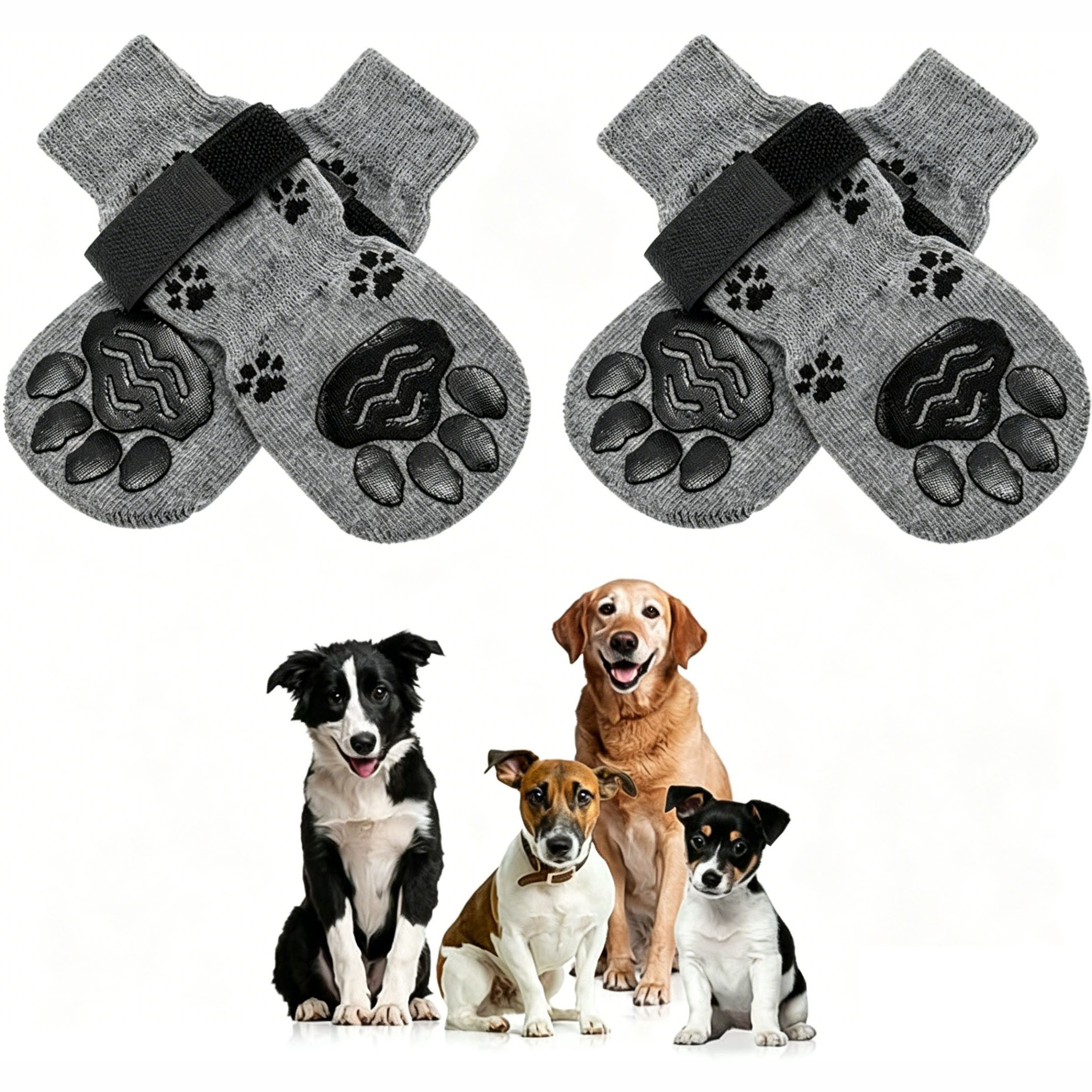 Ledander Pfotenschutz 4er-Set rutschfeste doppelseitige Hundesocken, Hunde-Pfotenschutz, (4-tlg), geeignet für kleine, mittlere und große Hunde