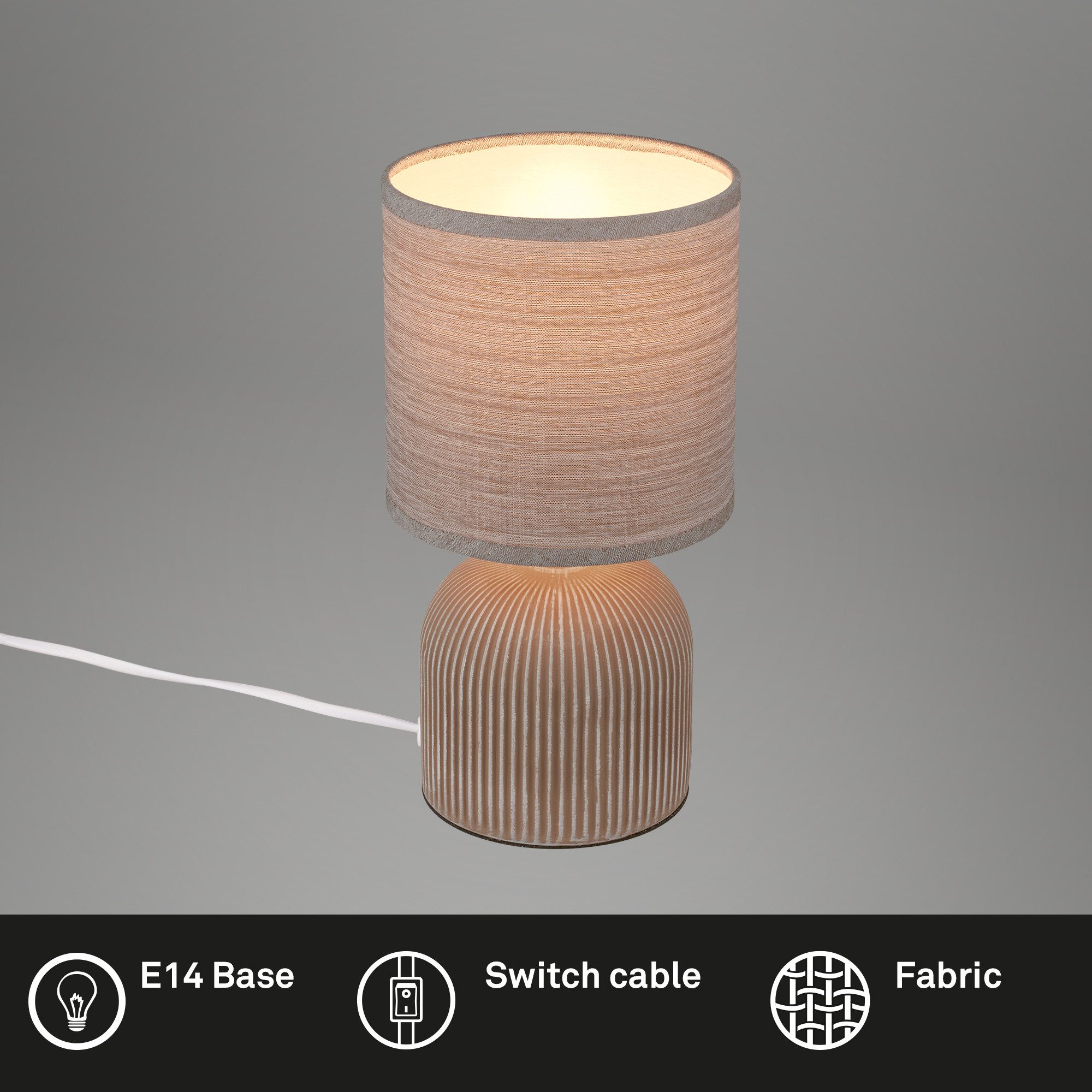 Briloner Leuchten Tischleuchte LED Tischlampe Keramik Schlafzimmer Wohnzimmer, Indoor Tischlampe mit Stoffschirm, 15x28cm(DxH)