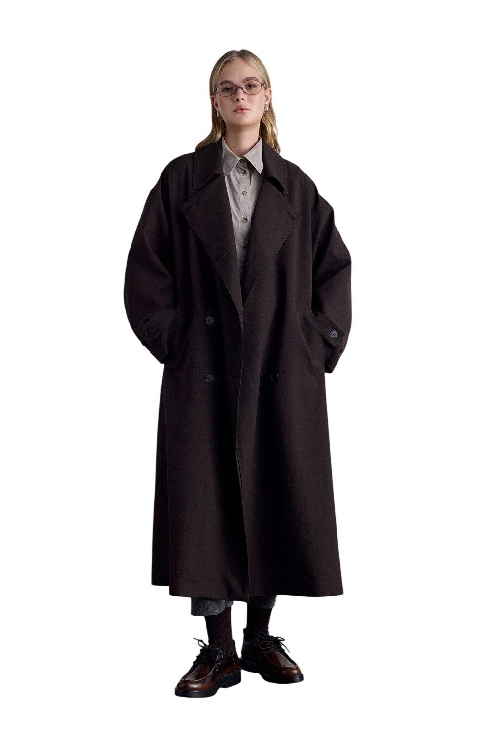 MANUKA Trenchcoat Nicola zweireihiger Trenchcoat, dunkelbraun