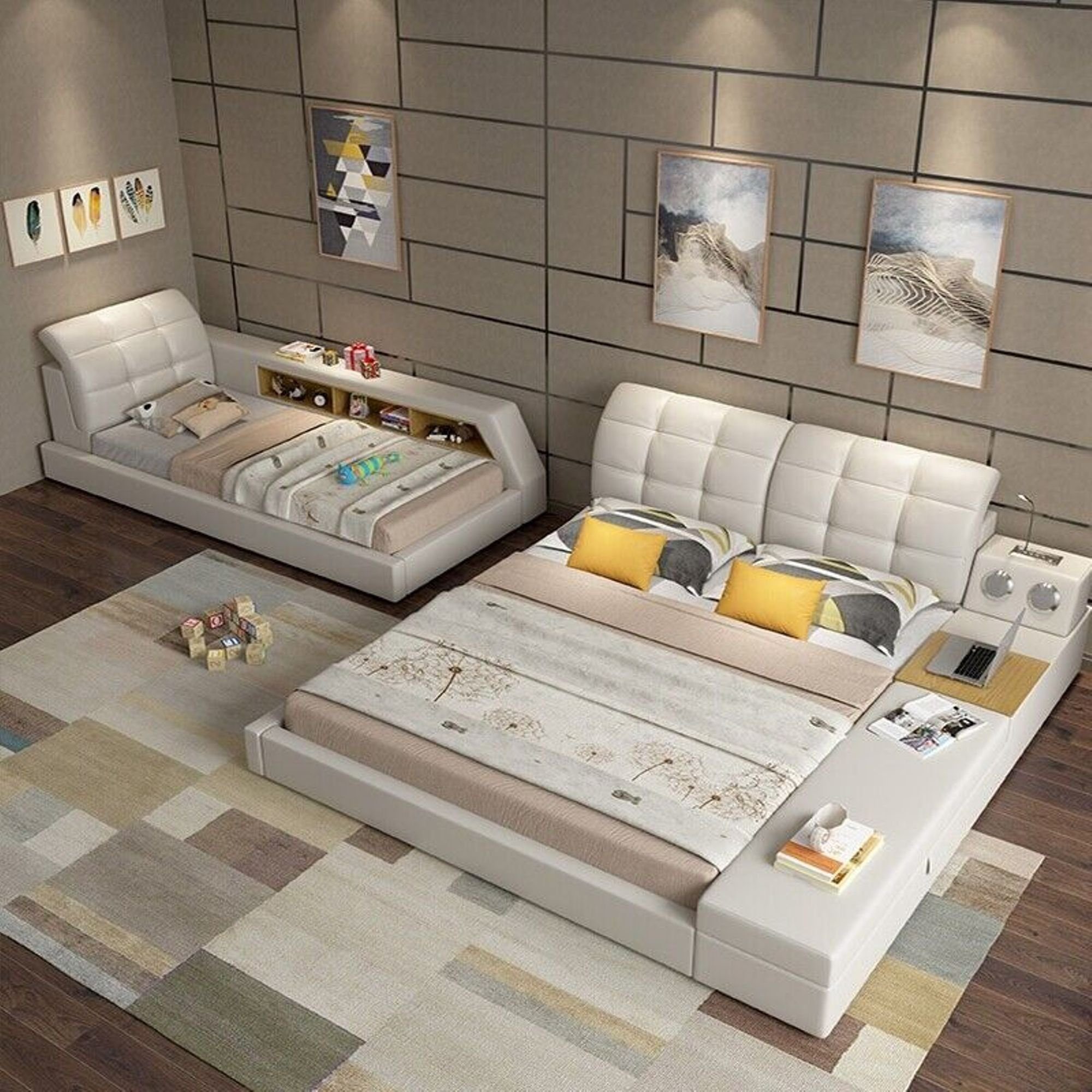 JVmoebel Multimediabett Design Leder Betten Hotel Doppel Ablage Regal 180x200 Multifunktions (1-tlg), Made in Europa