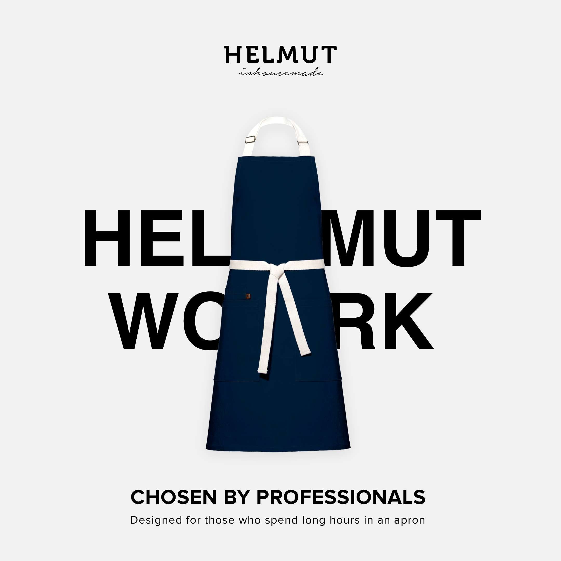 HELMUT Kochschürze HELMUT WORK Küchenschürze Premium Marineblau 100% Baumwolle vegan, (mit Taschen 60 x 80 cm Profi-Kochschürze für Restaurant Café Gastronomie)