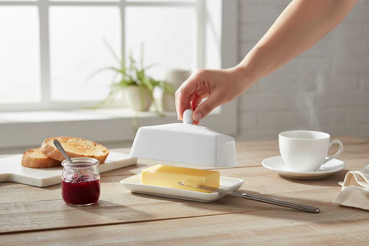 Maxwell & Williams Butterdose Maxwell & Williams Butterdose White Basics aus Porzellan 250 g, Porzellan, (2-tlg), Zeitloses Design aus hochwertigem Porzellan für 250 g Butter