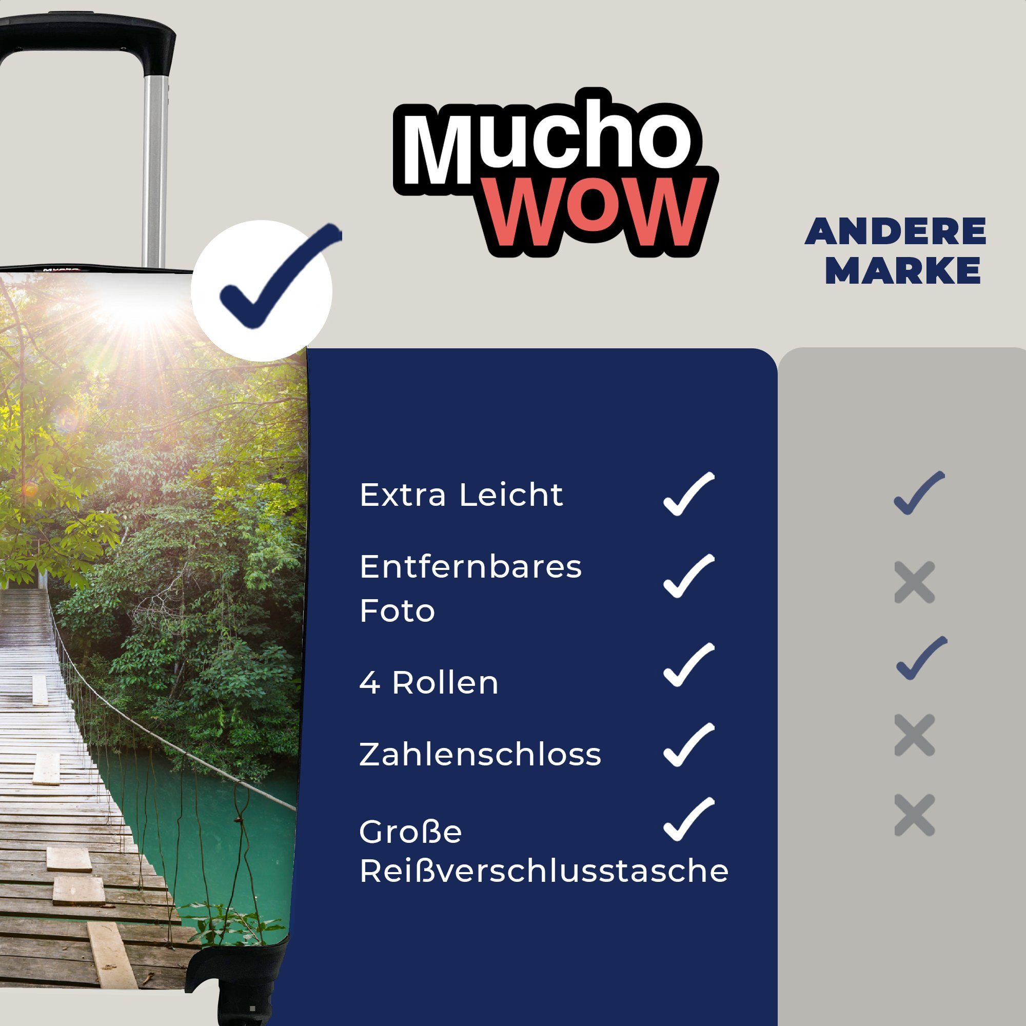 MuchoWow Handgepäckkoffer Dschungel - - Trolley, Natur - Ferien, rollen, Pflanzen, Rollen, mit Handgepäck Brücke 4 - Reisetasche Wasser Reisekoffer für