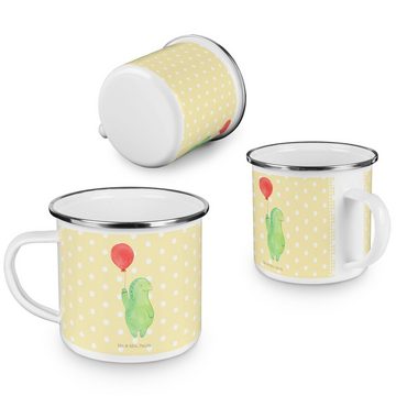 Mr. & Mrs. Panda Becher Schildkröte Luftballon - Gelb Pastell - Geschenk, Kaffee Blechtasse, Emaille, Liebevolles Design