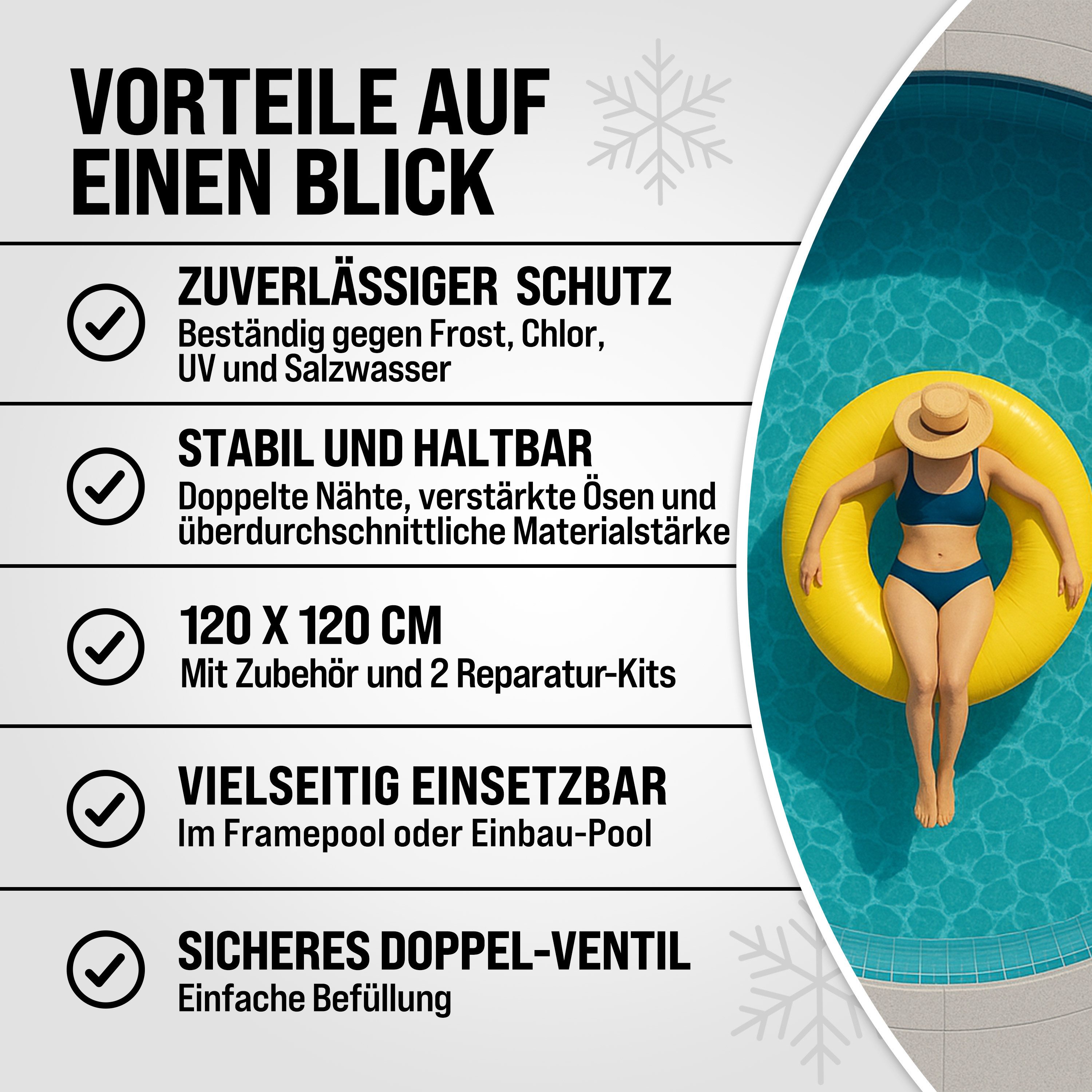 monzana Pool Poolkissen (5-tlg), 4x Poolkissen Winter XL Chlorbeständig Seil PVC Verstärktes Material