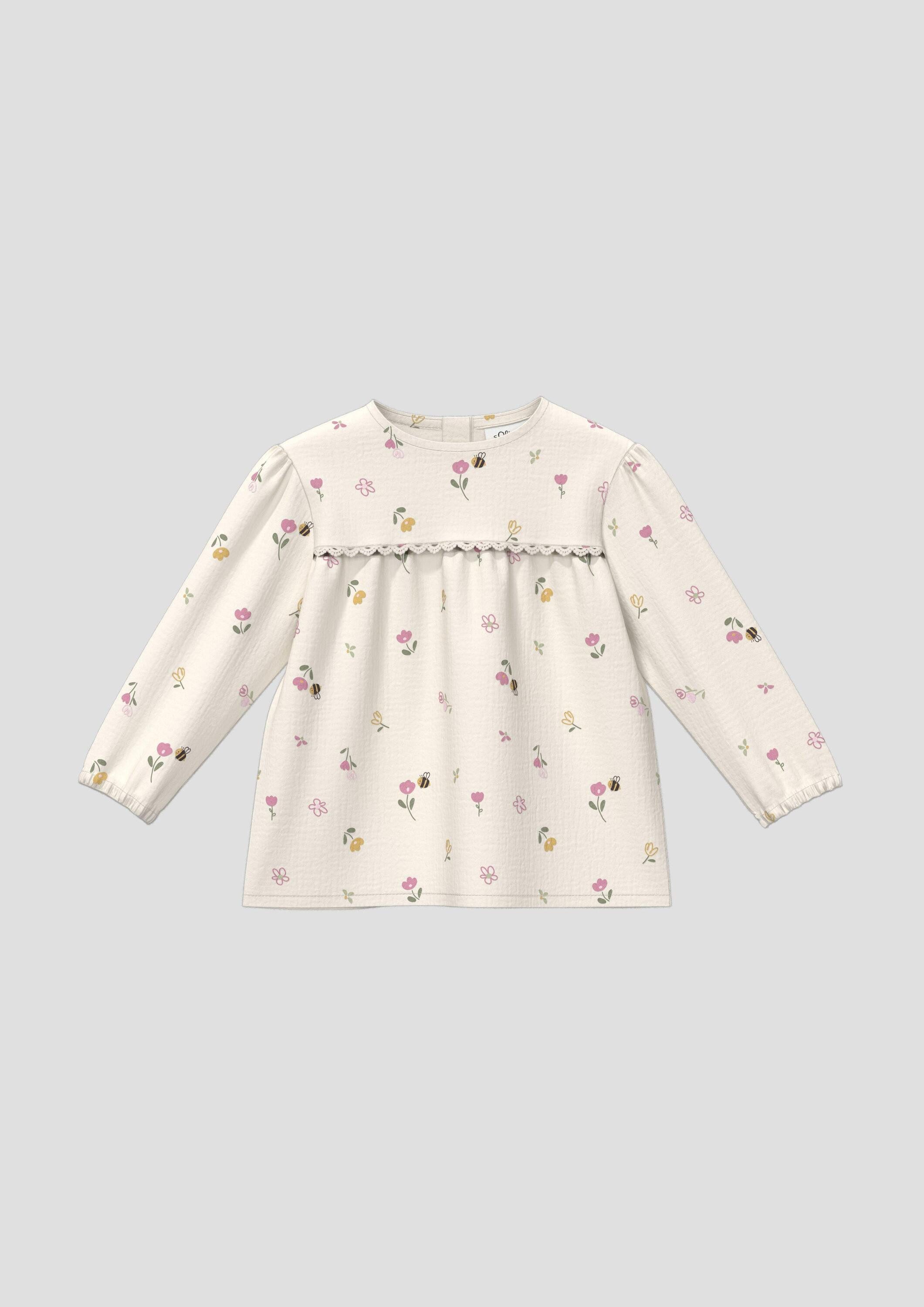 s.Oliver Langarmbluse Bluse Musselin-Bluse mit All-over-Print und Puffärmeln