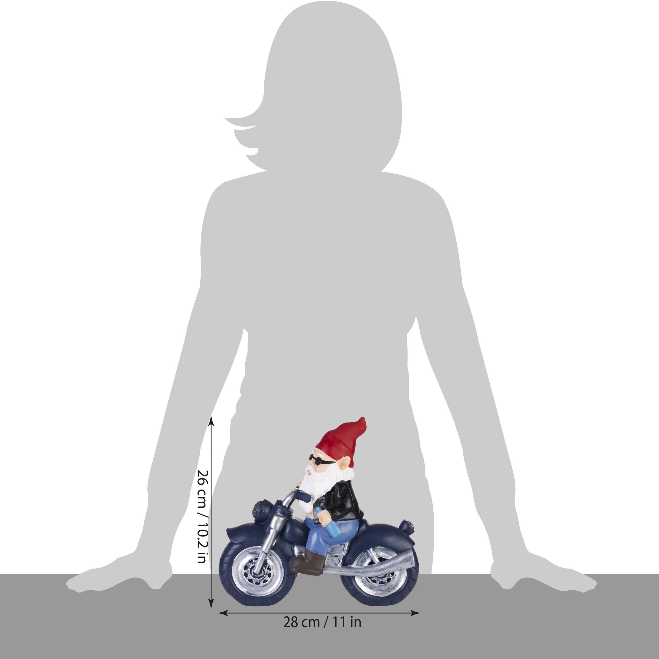 Dekoration cm, (1 Gartenfigur - Motorradfahrer Biker für Wetterfest mit BRUBAKER - Bierflasche Lustig Garten St), - Gartenzwerg Zwerg Rocker Motorrad 28 -