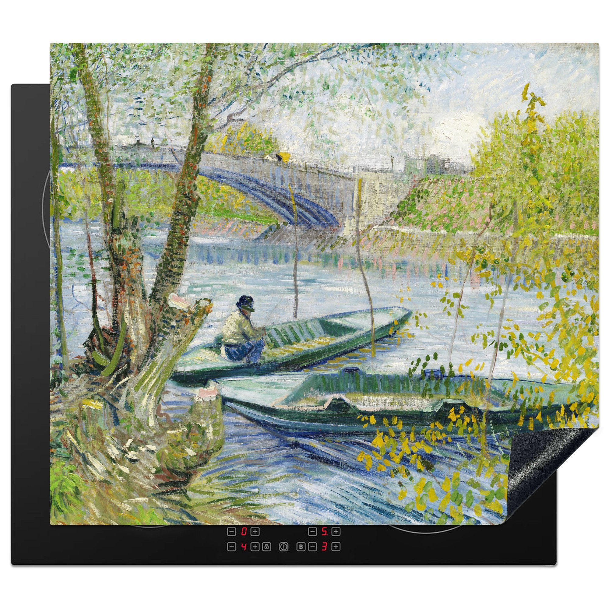 MuchoWow Herdblende-/Abdeckplatte Angeln im Frühling - Vincent van Gogh, Vinyl, (1 tlg), 59x52 cm, Ceranfeldabdeckung für die küche, Induktionsmatte