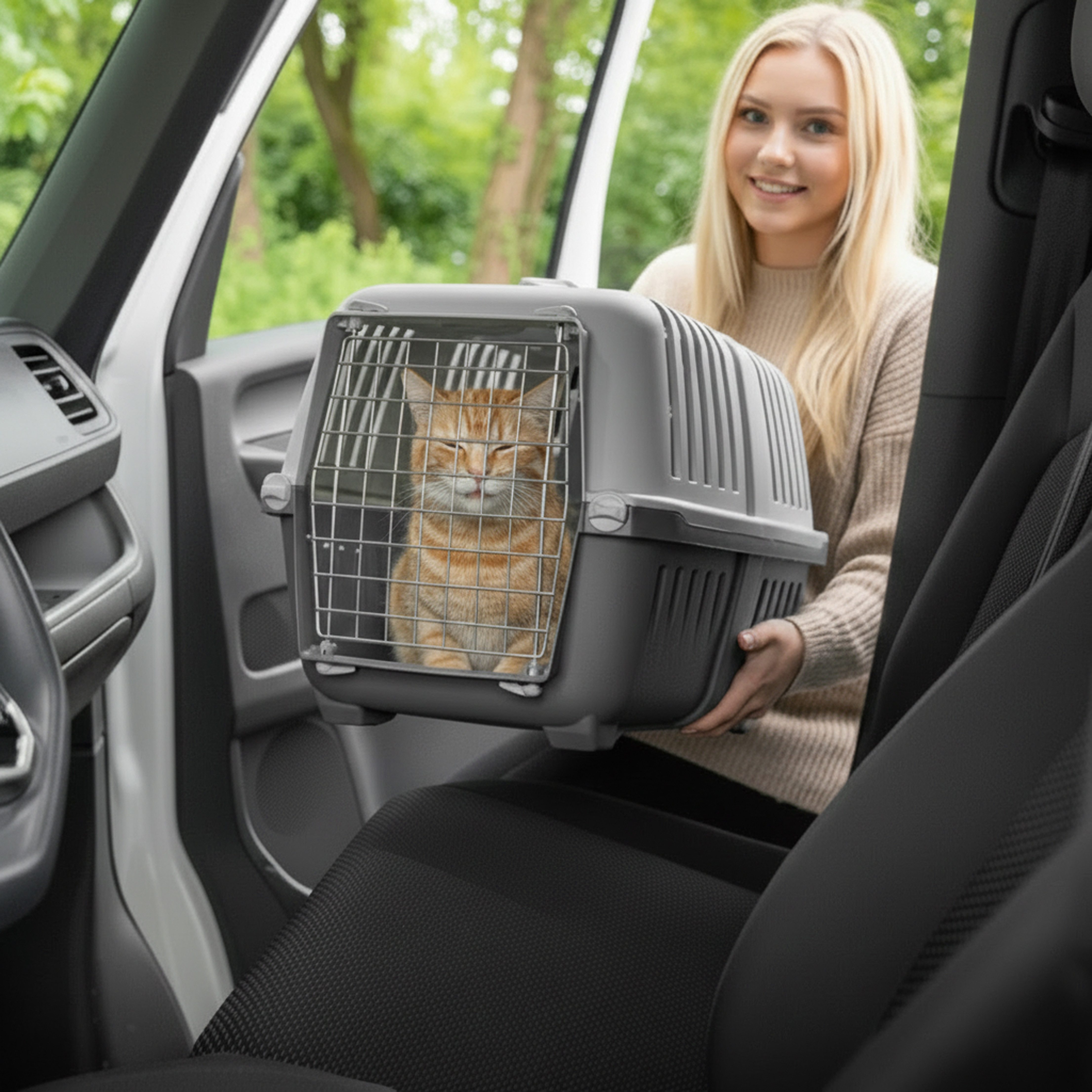 belviona Tiertransportbox aus Hartplastik mit Metalltür, für Katzen bis 15 kg, Katzentransportbox mit Metalltür und -öffnung, 58,5x35,5x40 cm