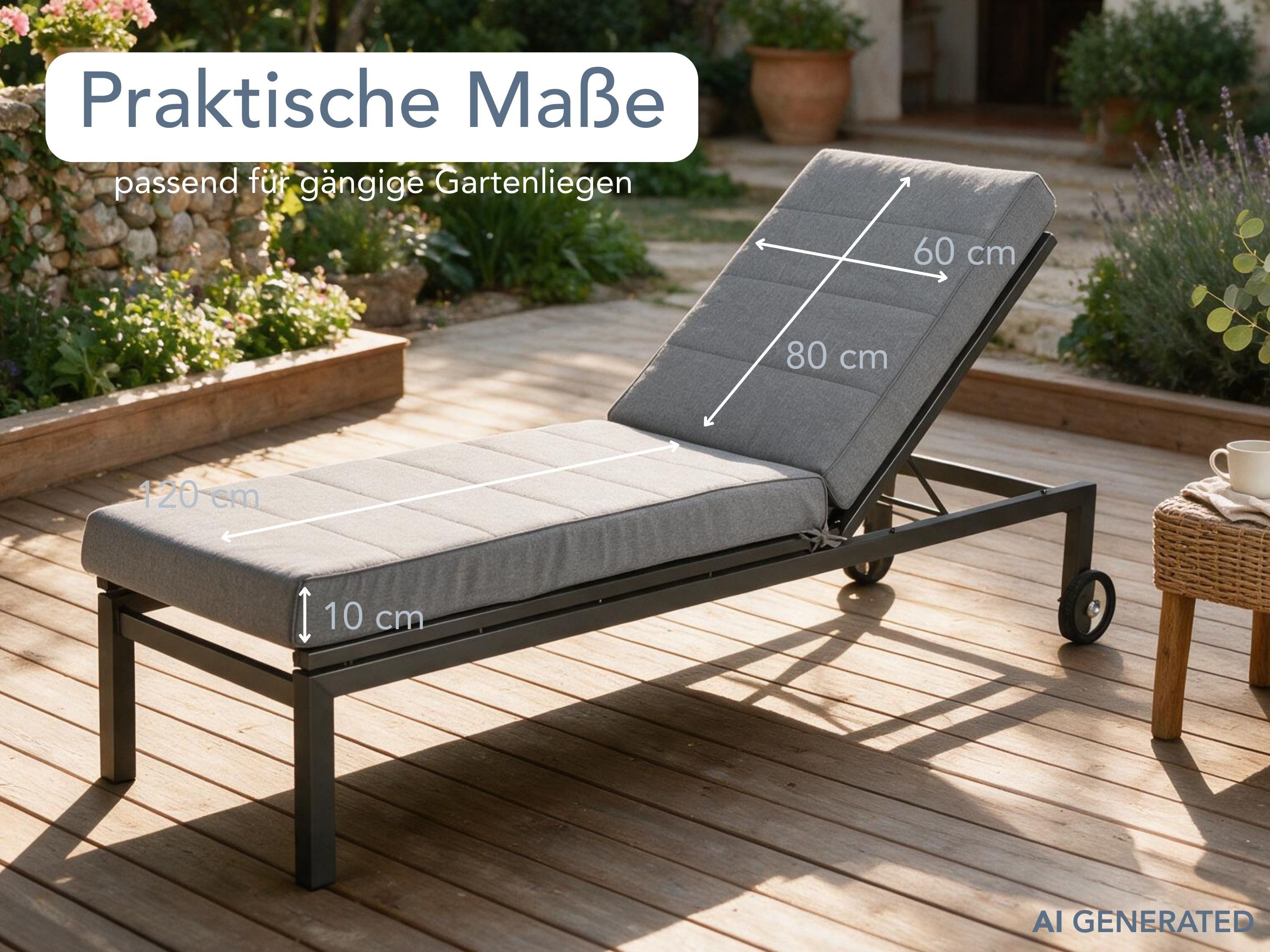 XDREAM Liegenauflage XXL, extra dicke Auflage für Gartenliege und Sonnenliege, (1 St), indoor & outdoor, waschbar, ca. 200 x 60 x 10 cm