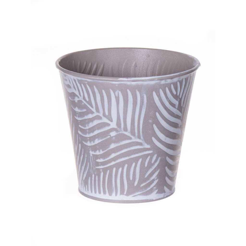 INNA-Glas Blumentopf Pflanzentopf FABIONALTA mit Blattmuster, Zink, Taup